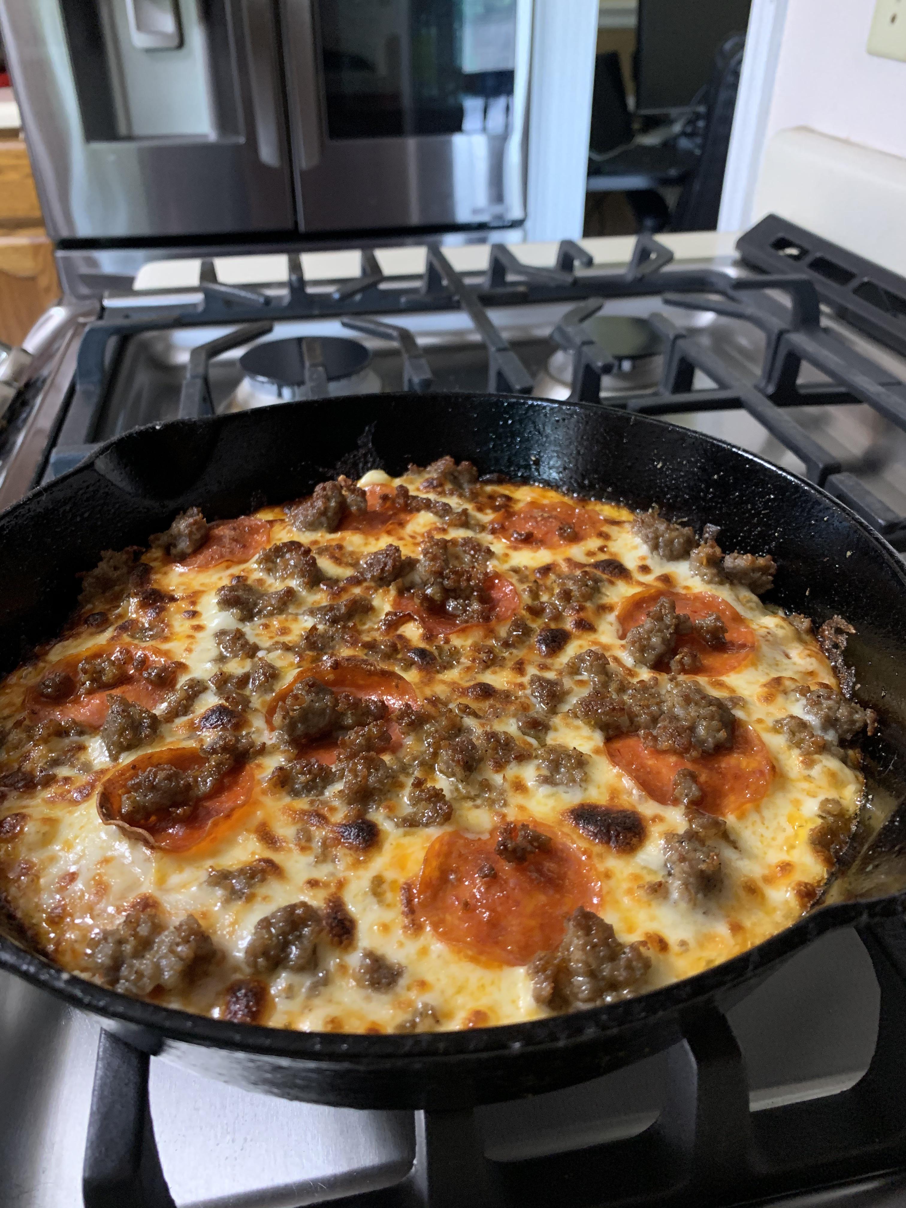 Web instructions start the dough by combining the water, sugar and yeast in a large bowl and let sit for a few minutes. First off, here’s everything you’ll need. Made a cast iron pizza for lunch! I used Adam Ragusea’s technique of