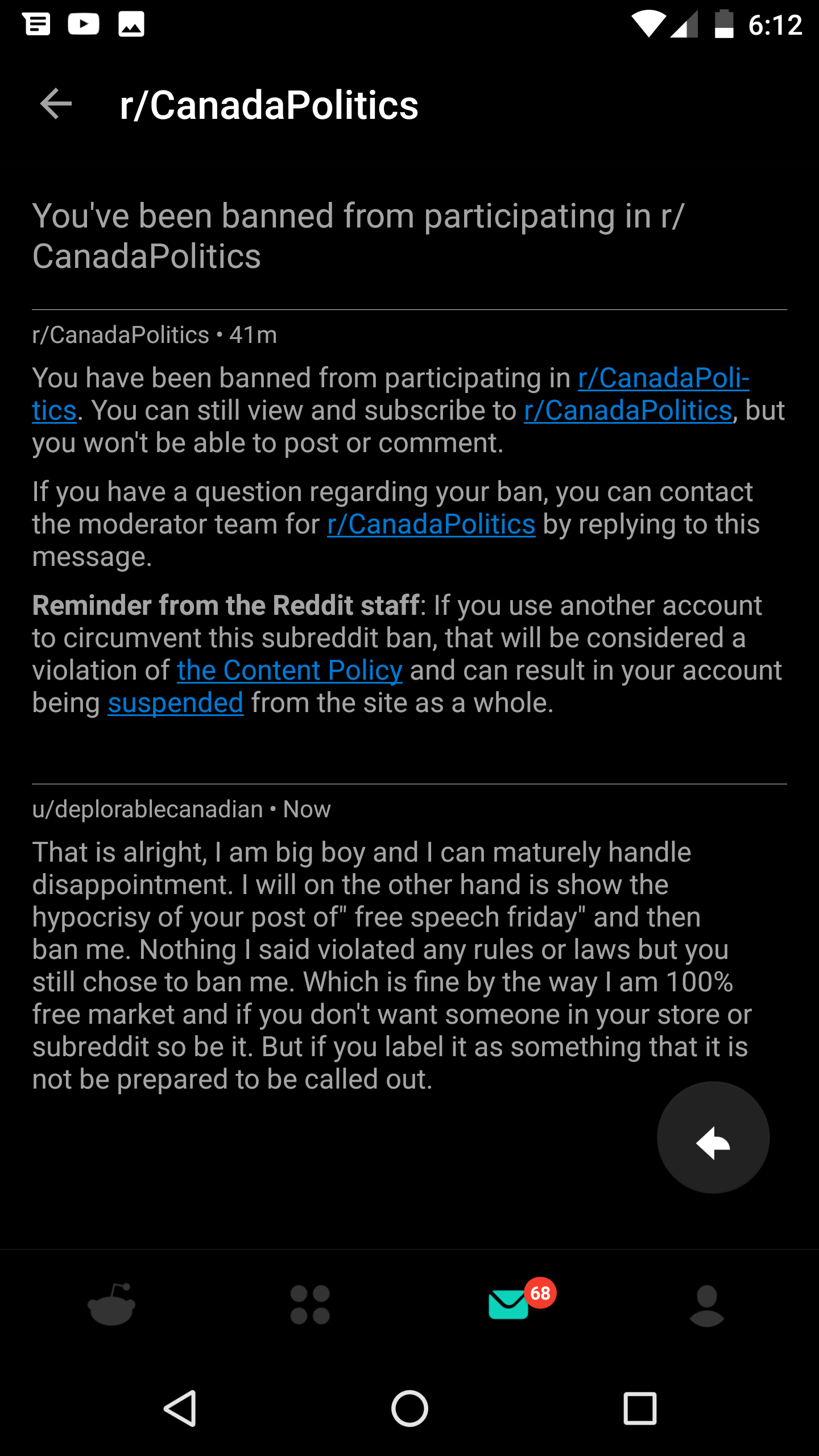 Reddit in Canada. Banned for no swears, no racist remarks, or sexual