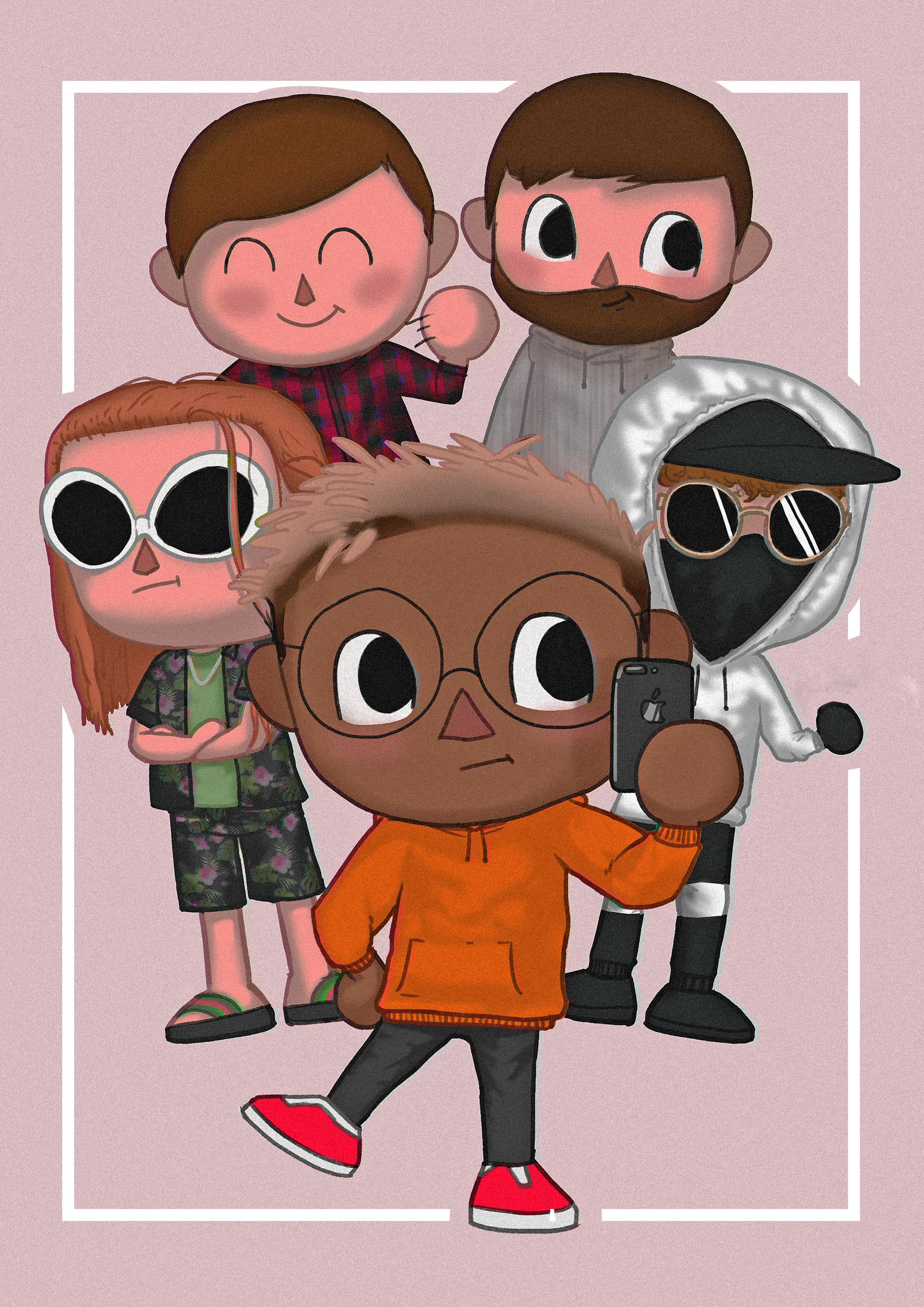 Drew me and some of my friends in Animal Crossing style! AnimalCrossing