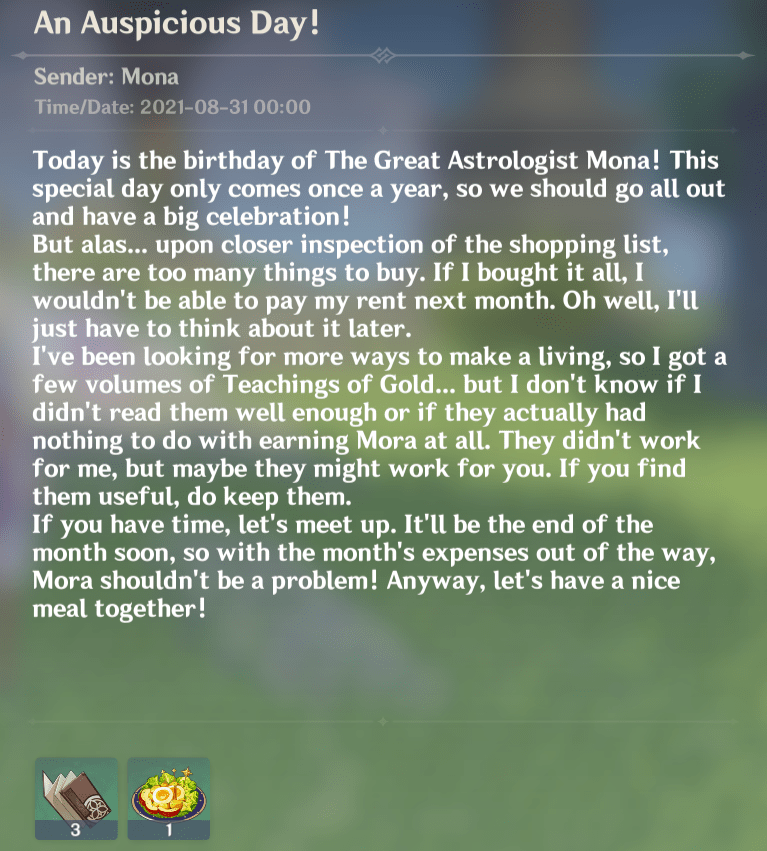 Happy Birthday to Mona! Didn't know she pays rent / r/Genshin_Impact
