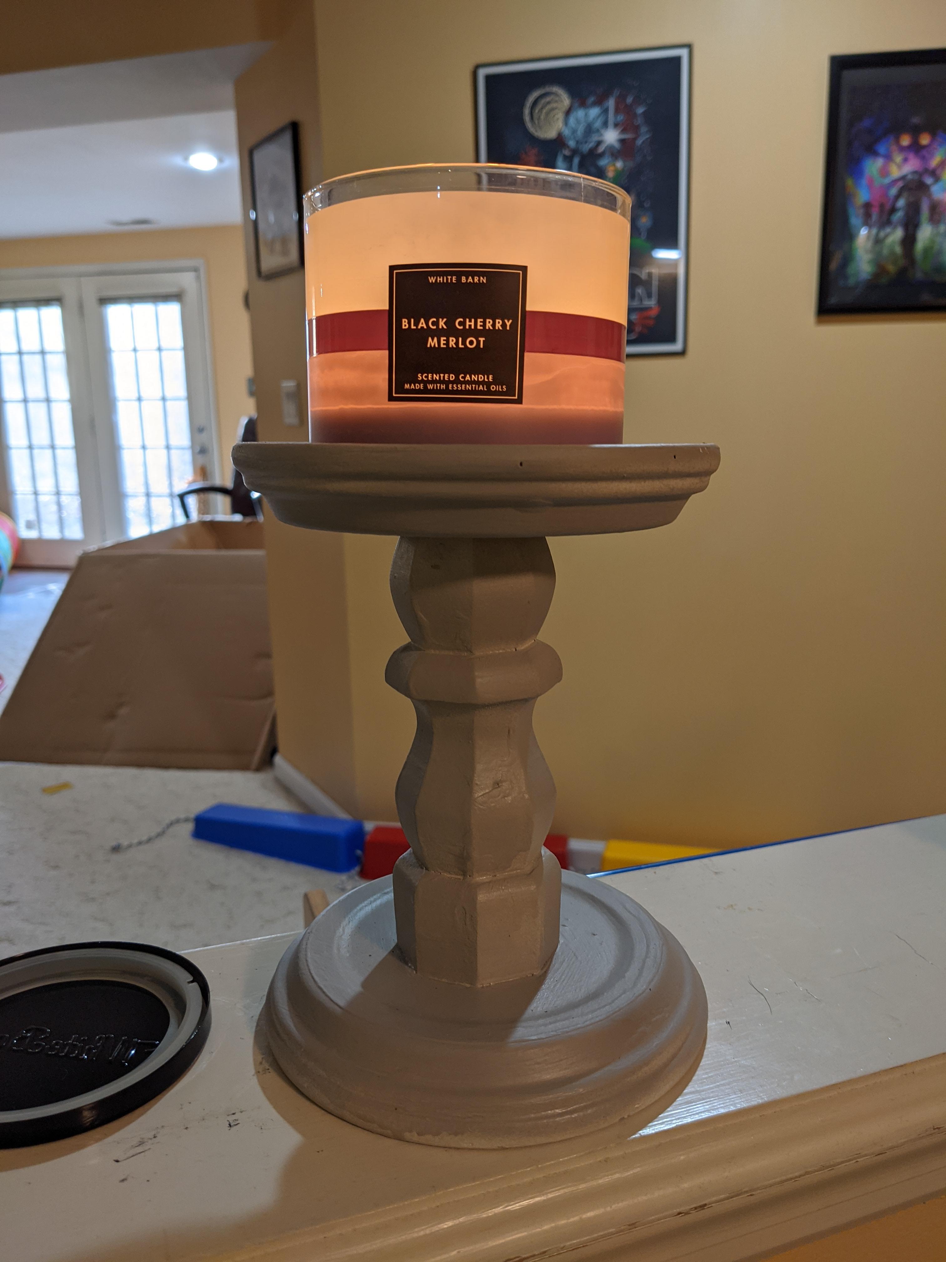 My favorite candle on my new DIY candle holder. Best way to start the