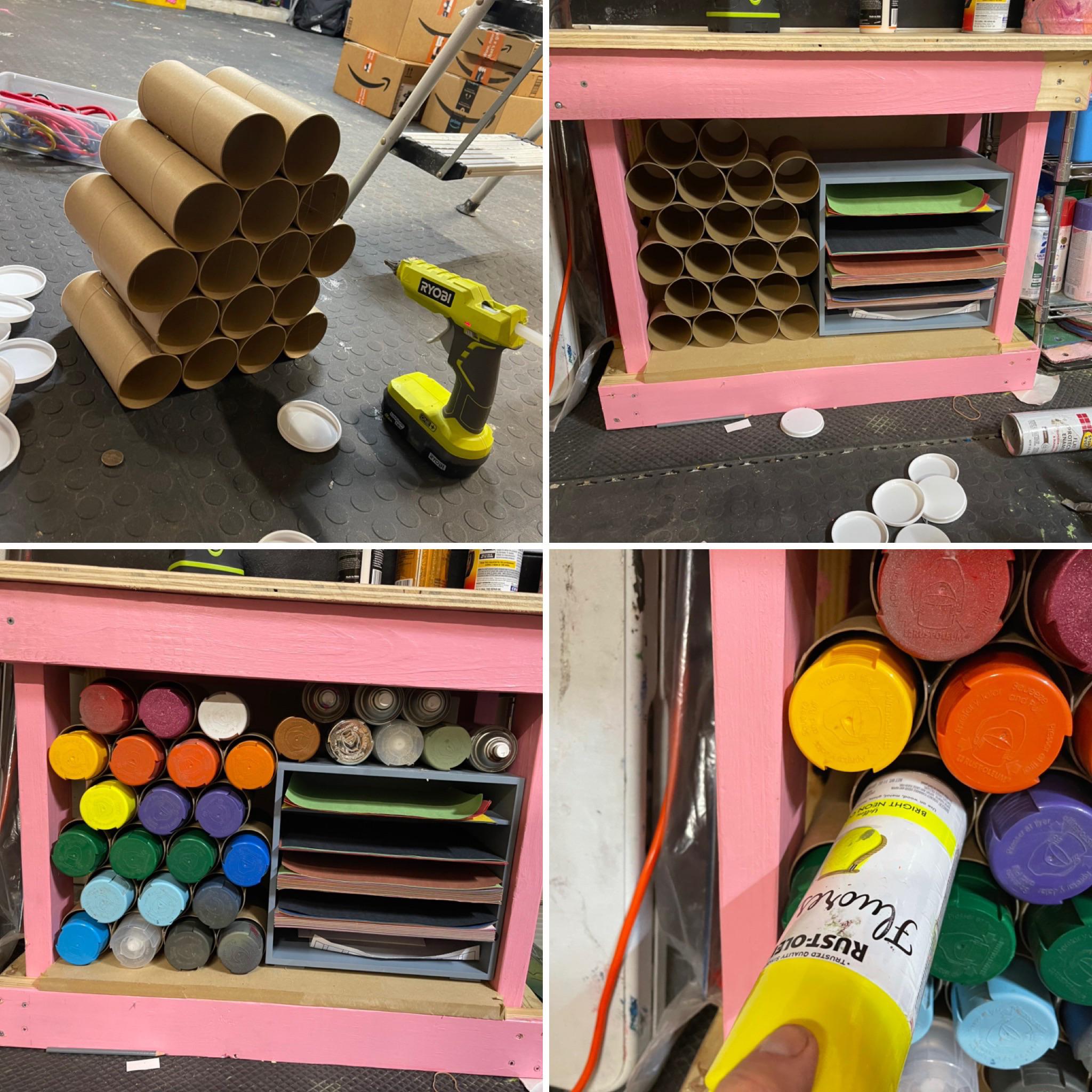 Glue 3”x7” shipping tubes together to make a custom grid for spray paint cans. r/lifehacks