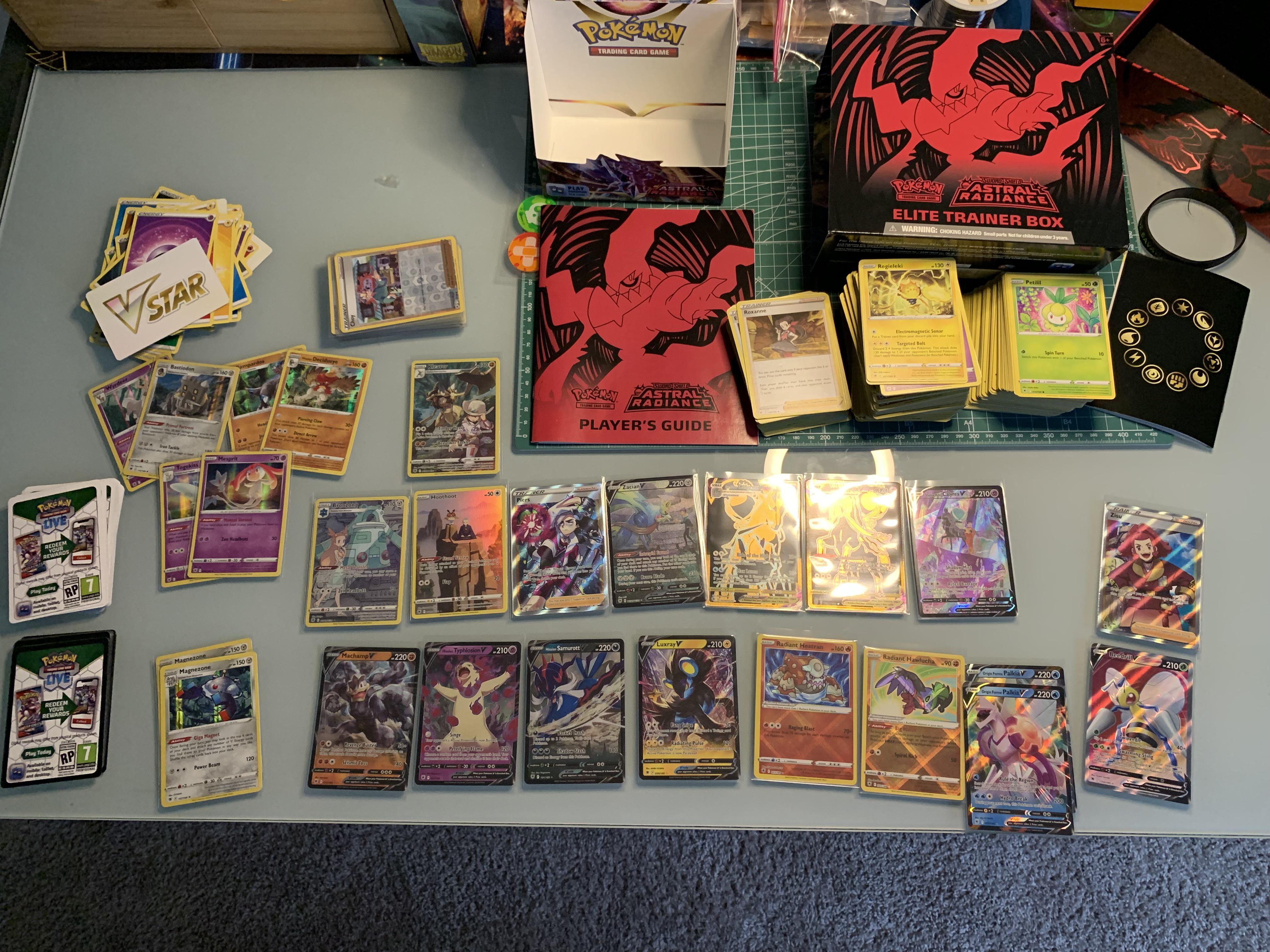 Astral Radiance booster box + ETB (44 packs total) = 28 white, 16 black