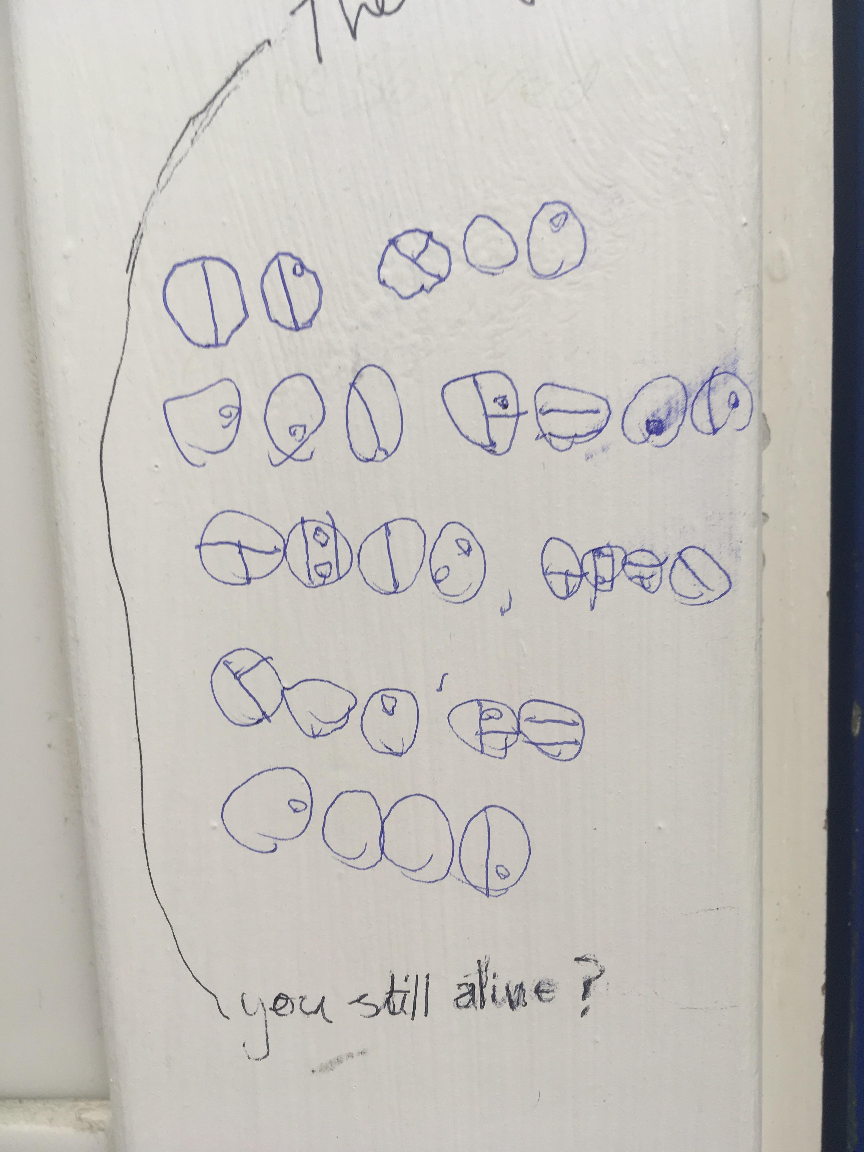 Code(?) found graffiti’d in a bathroom, I feel like I recognise it but