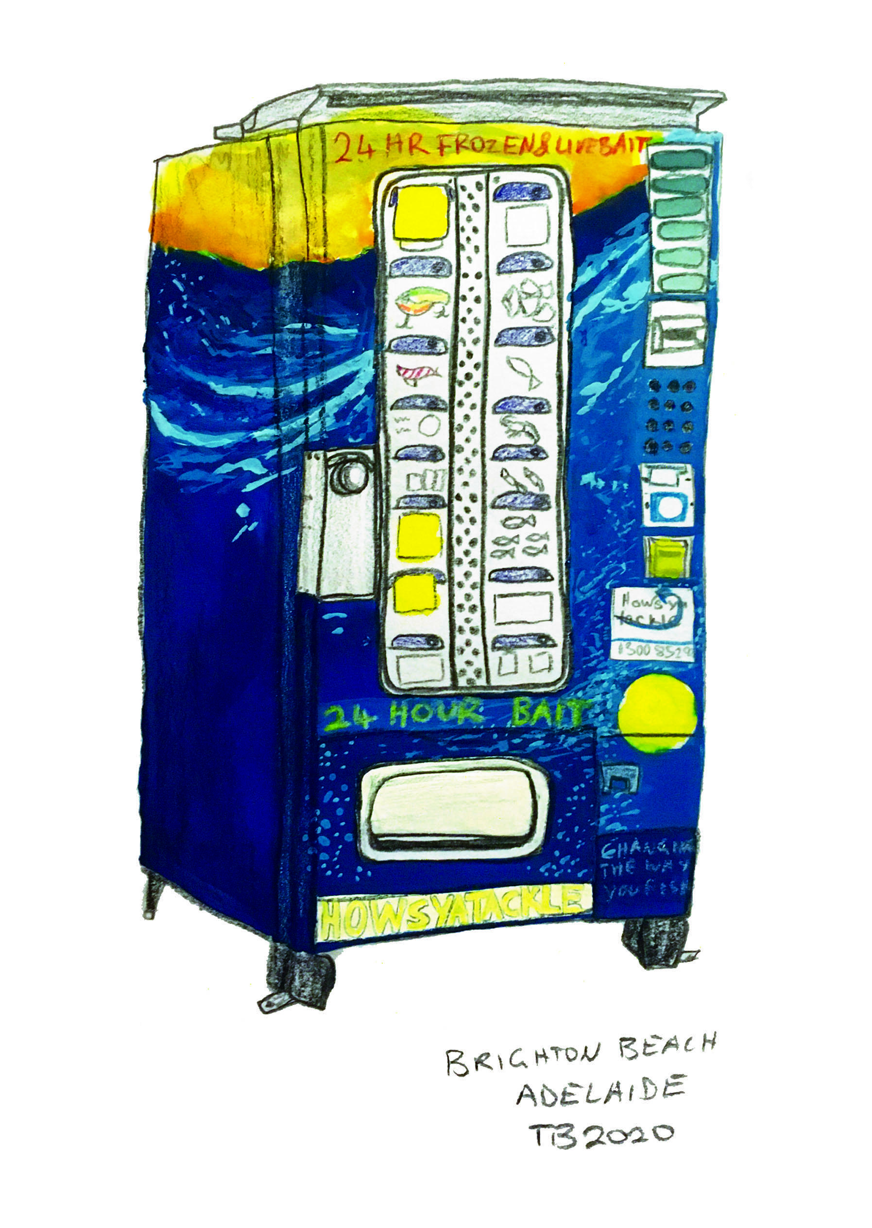 Bait and tackle machine on the Brighton beach esplanade in Adelaide, South Australia. 2020, me