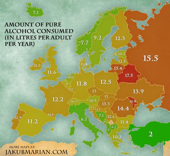Amount of pure alcohol consumed r/europe