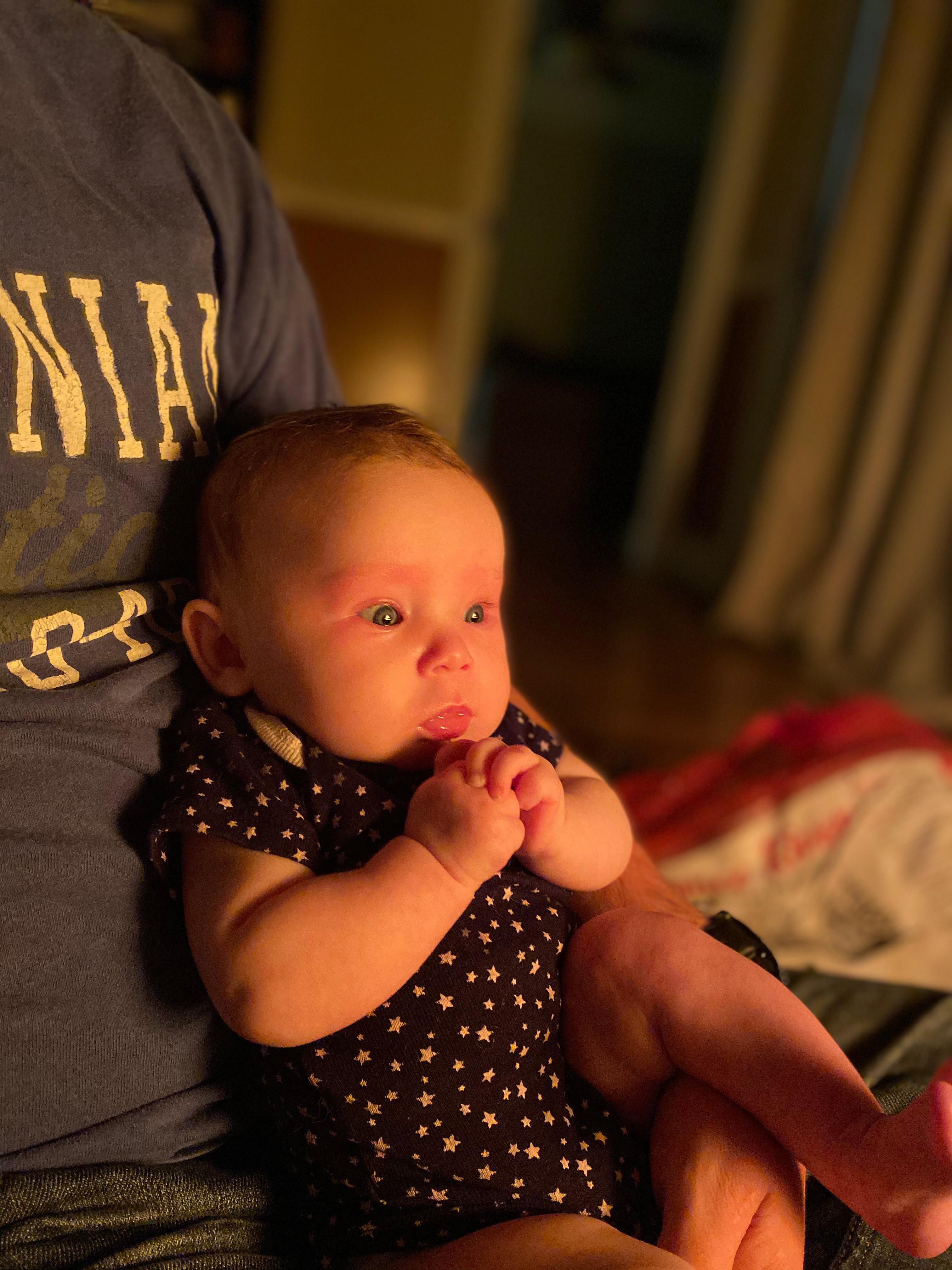 She was crying til I made a fire and sat with her. Then... mesmerized