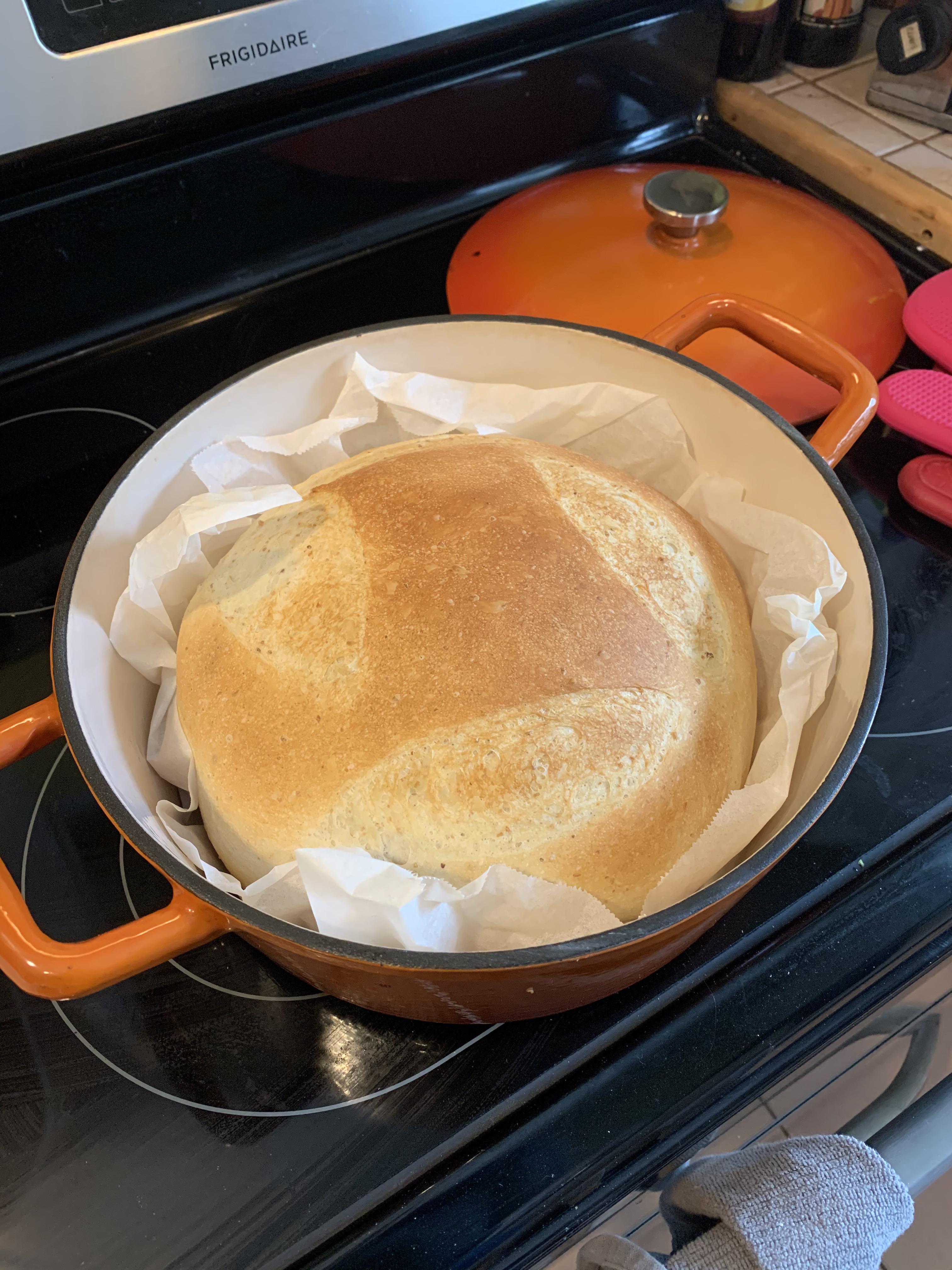 Using the new Dutch Oven with BreadMachine dough! Crispy crust. Can’t wait to try it! White