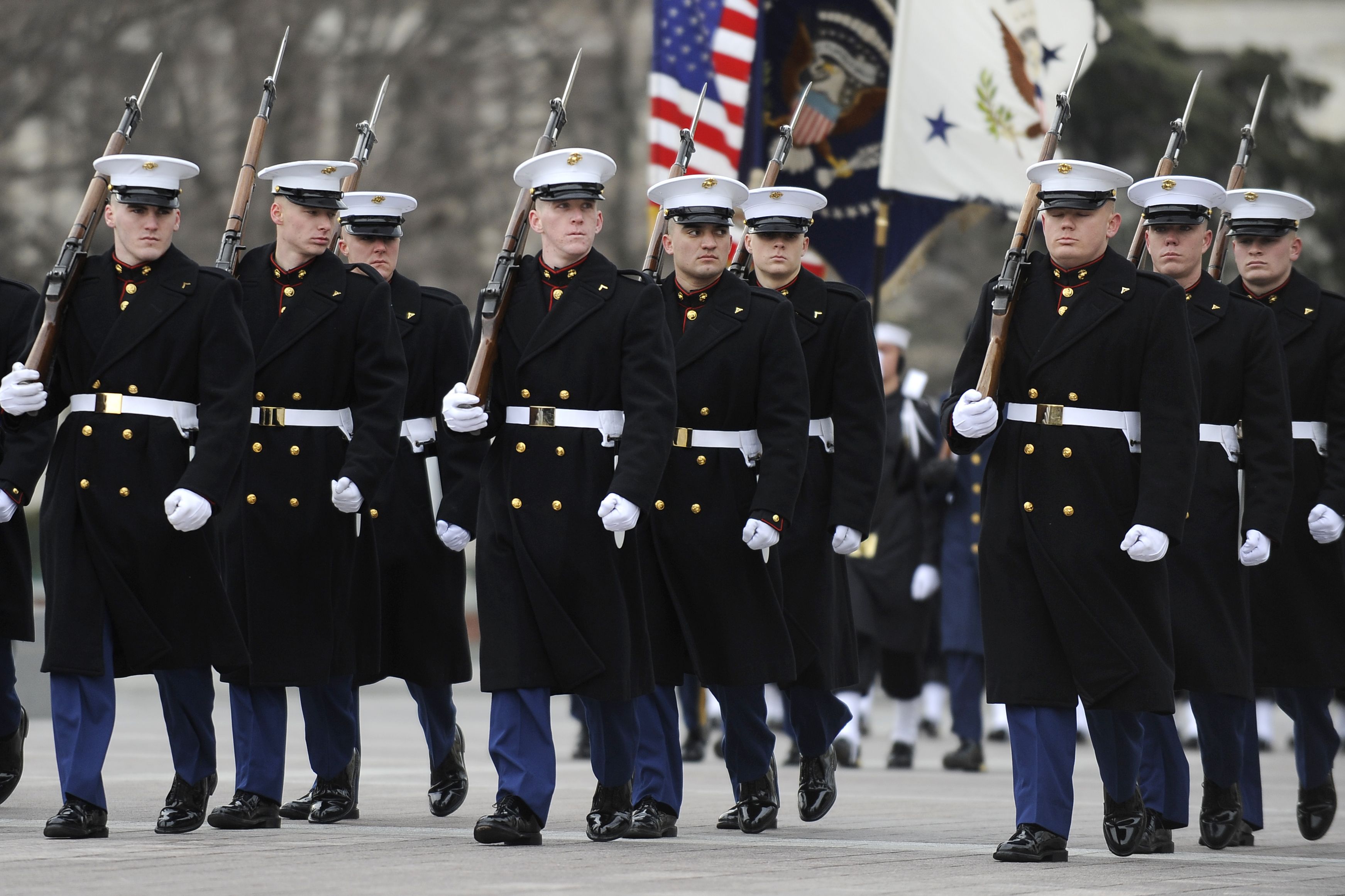 US Marine Corps honor guard in winter overcoats, Washington DC [3485 x