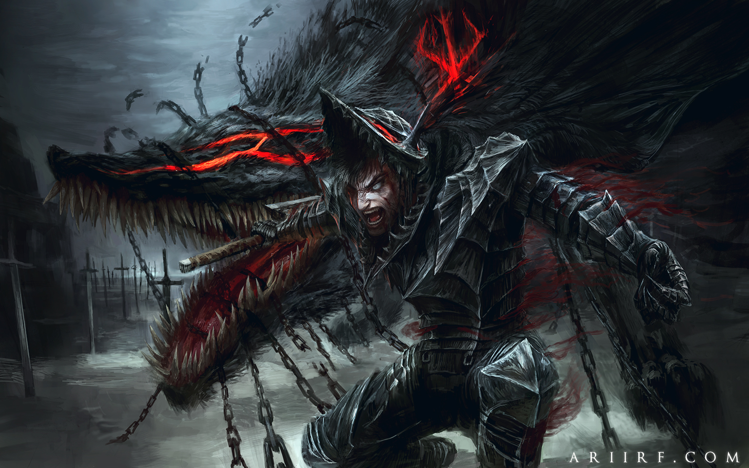 I painted some more fanart, this time of Guts and the