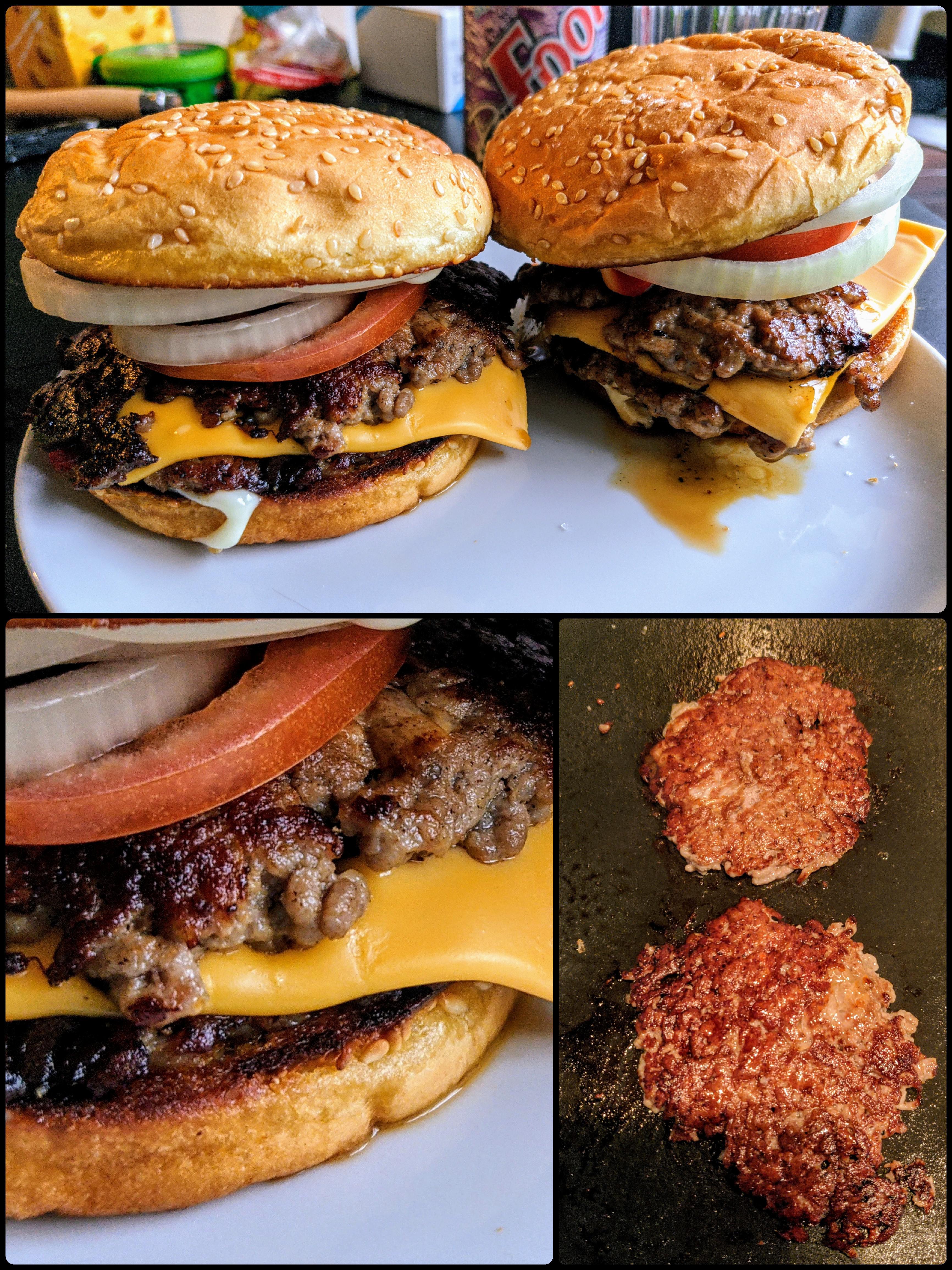 [Homemade] Smash burgers with cheese r/food