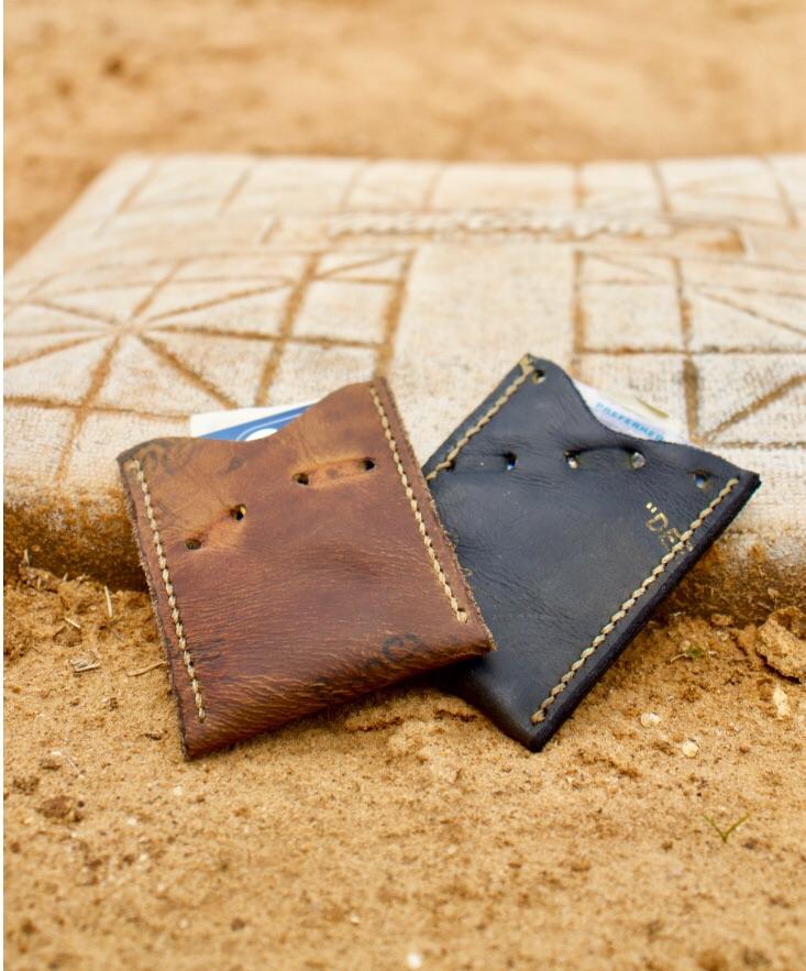 Pair of old baseball gloves turned wallets. Slim 45 card capacity. r