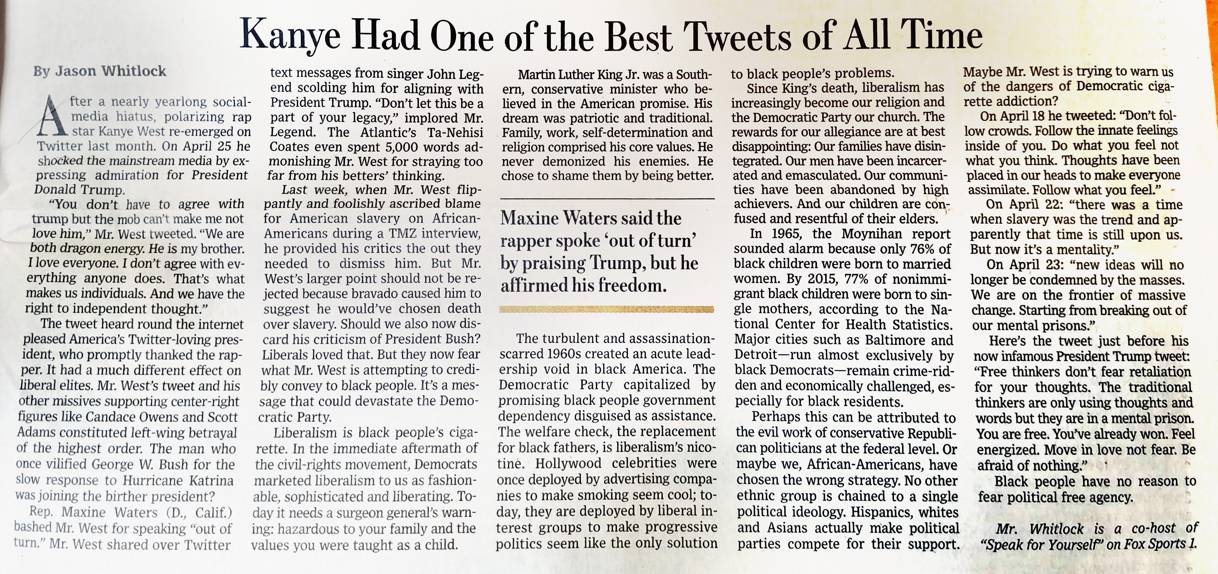 "Kanye Had One of the Best Tweets of All Time" Wall Street Journal Op