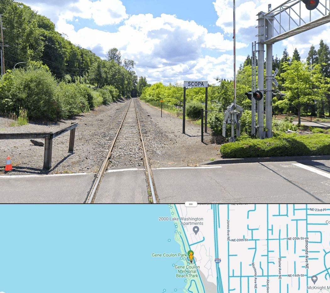 What does this 'SCOPA' sign next to level crossing mean in Renton, WA