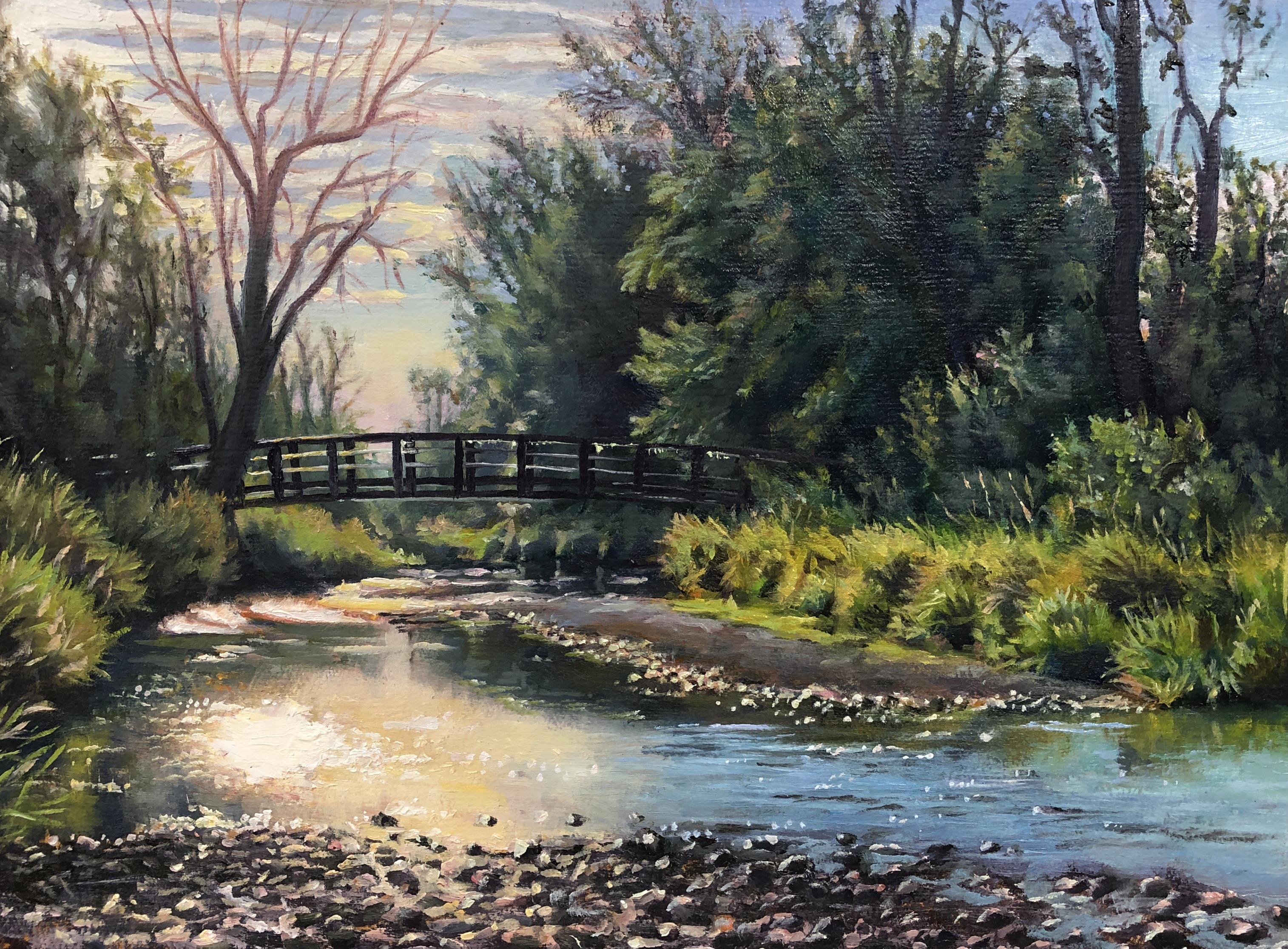 Morning sun in Fish Creek 9x12 oil painting r/Calgary