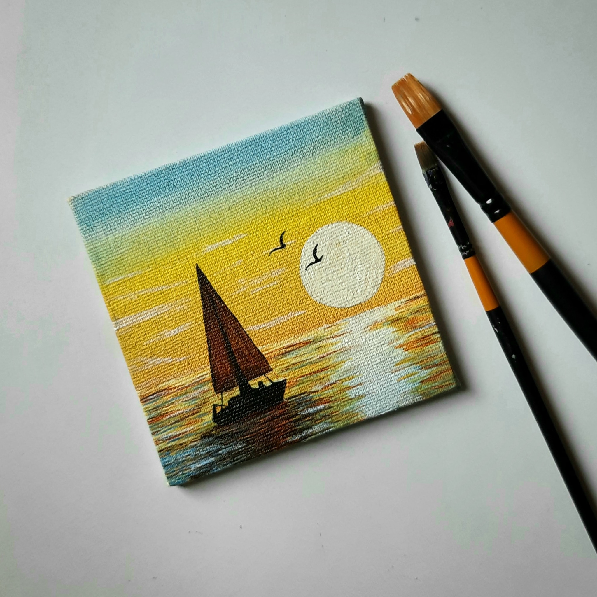 Acrylic sunset painting on mini canvas r/acrylicpainting