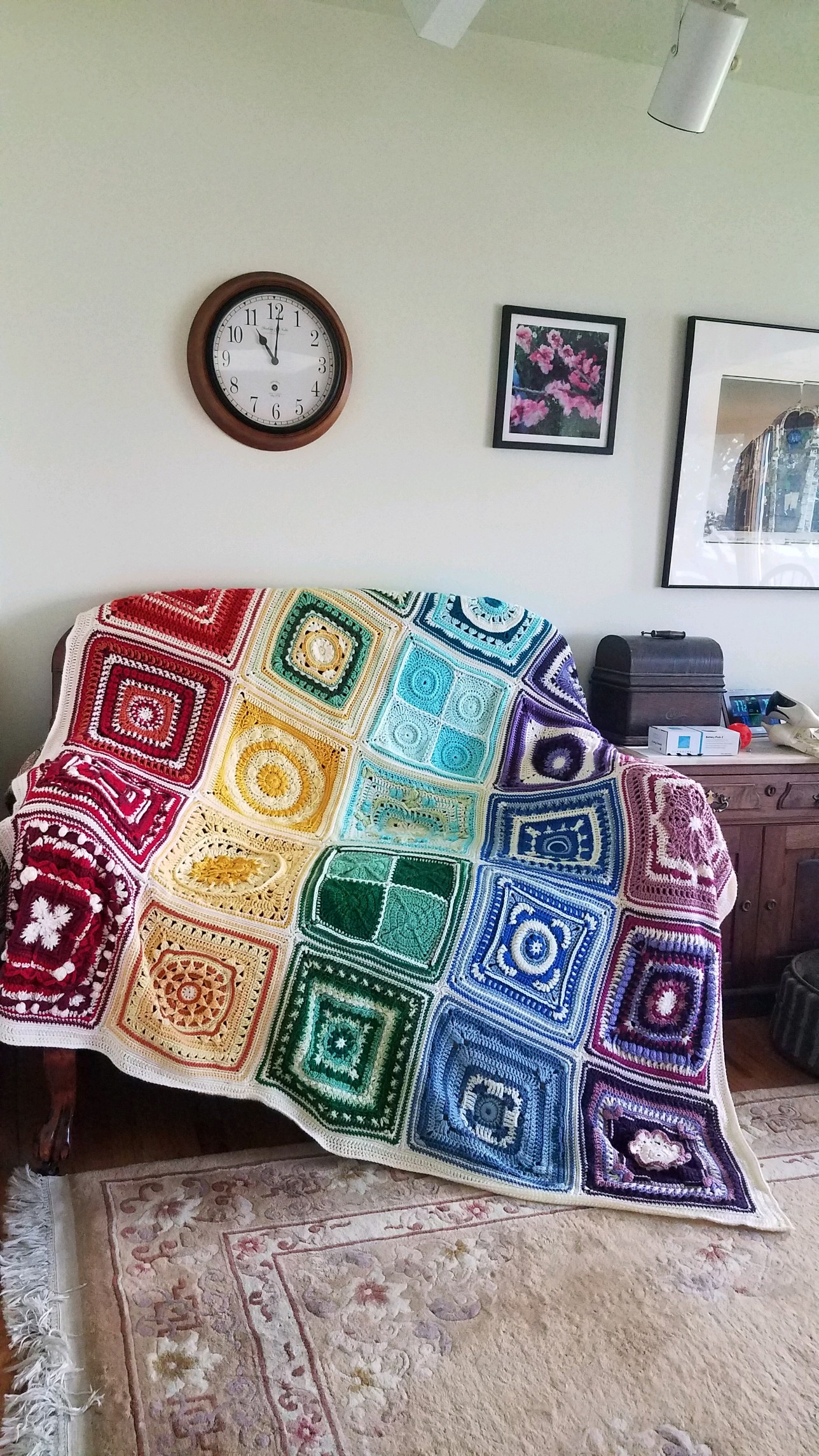 Rainbow blanket post blocking r/crochet