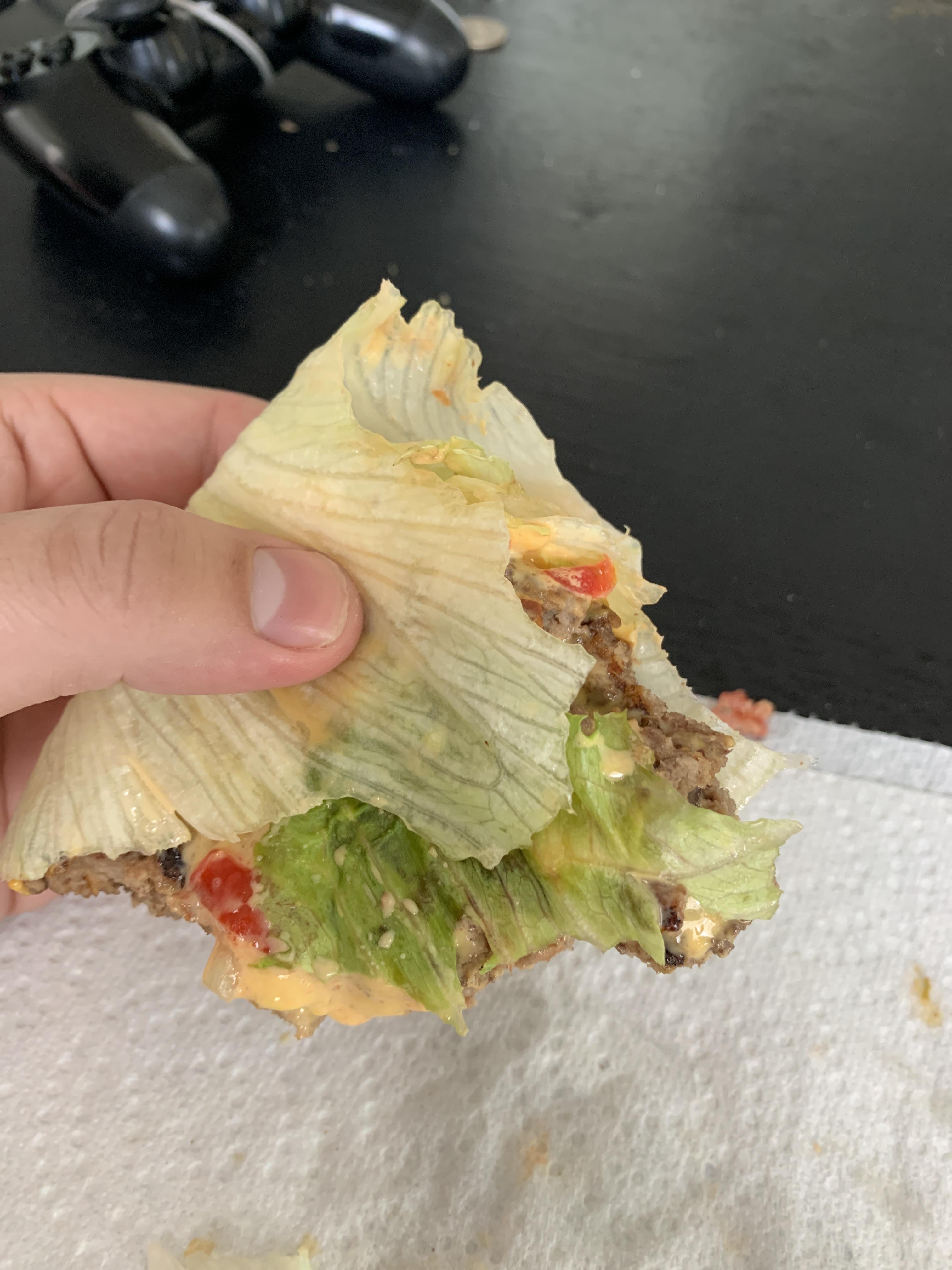 Double whopper buns removed and wrapped in lettuce. I’m on a low carb