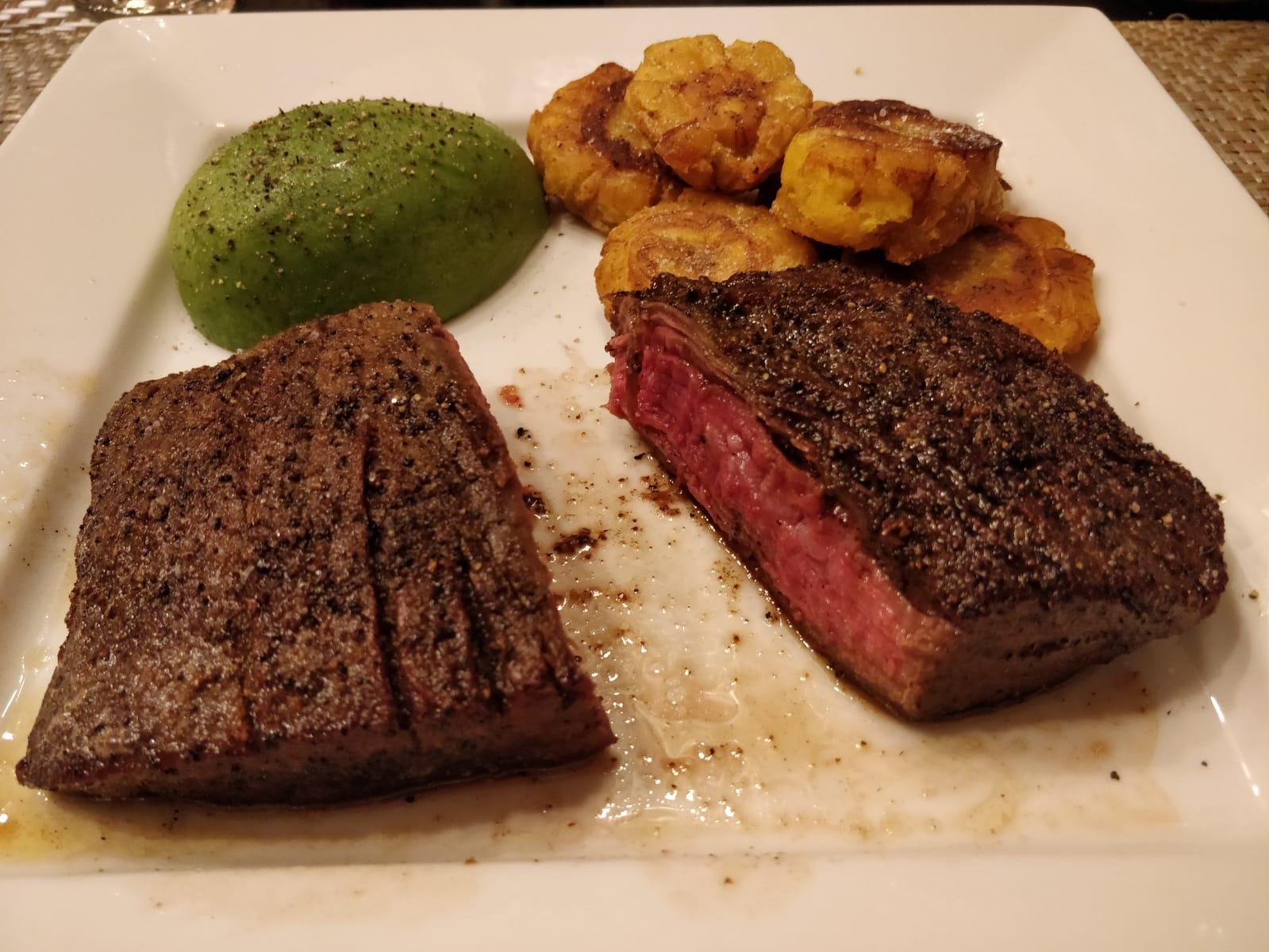 Adobo Flank Steak + Fried Plantains + Avocado r/steak