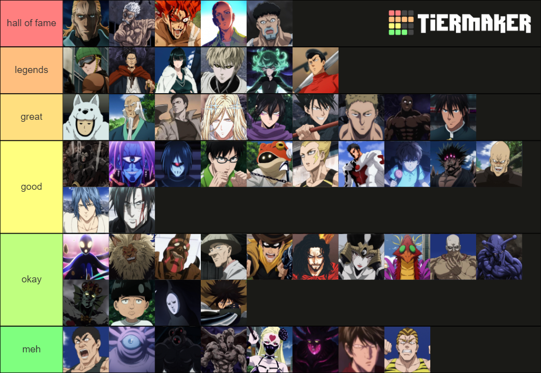 One punch man character tier list based off of how much I like them r