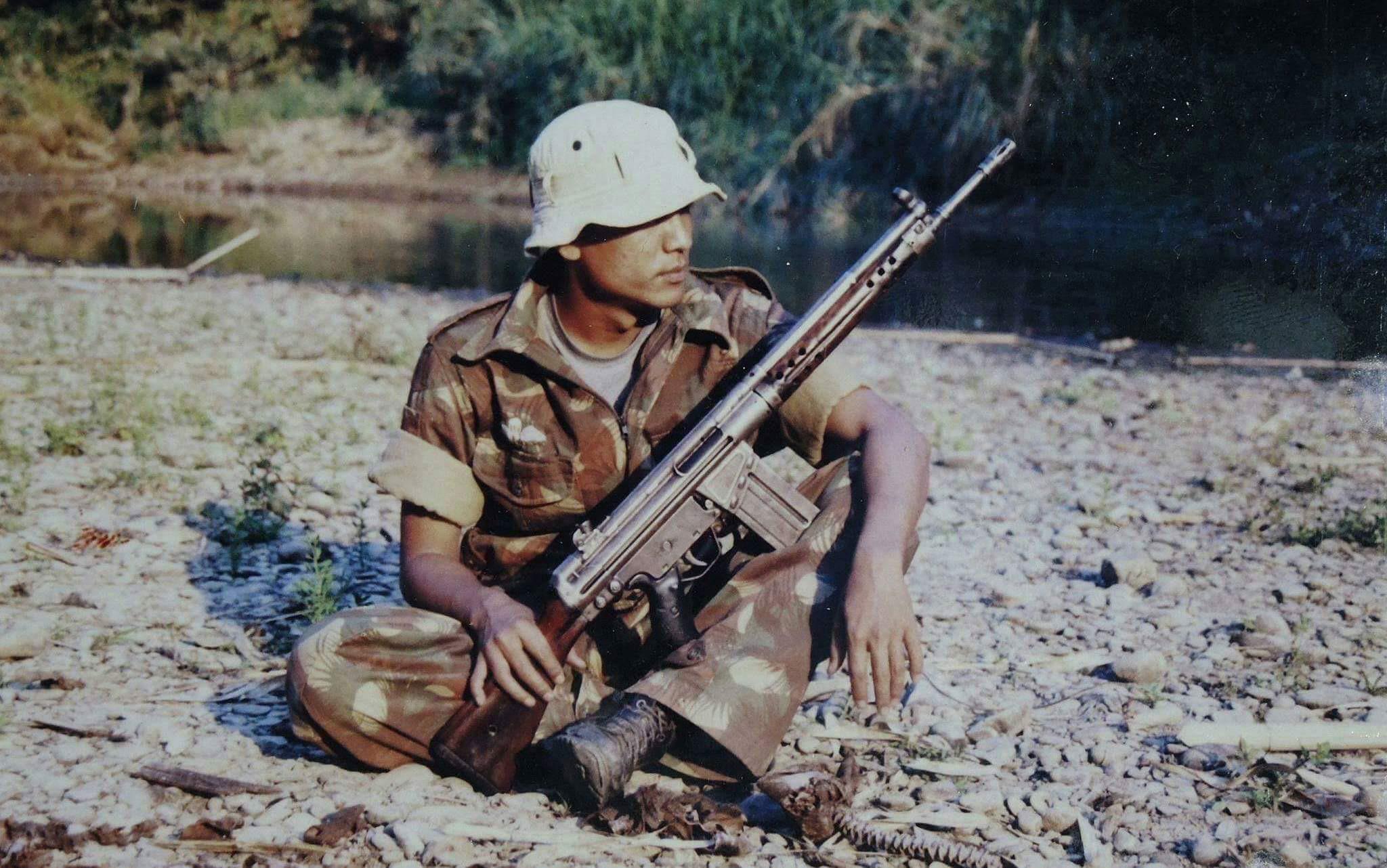 Indian Army Paratrooper with a captured G3 as part of the IPKF which