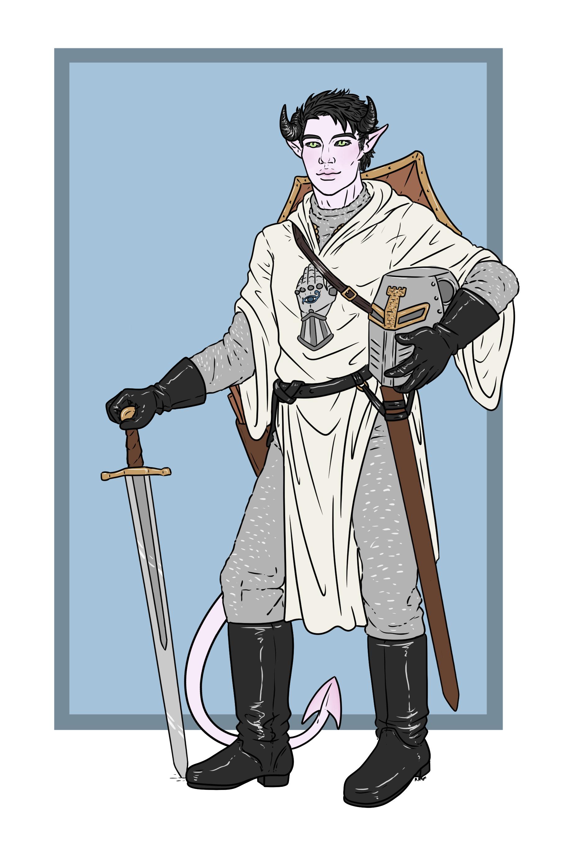 [Art] Sir Casthor Haze, Tiefling Redemption Paladin of Helm r/DnD