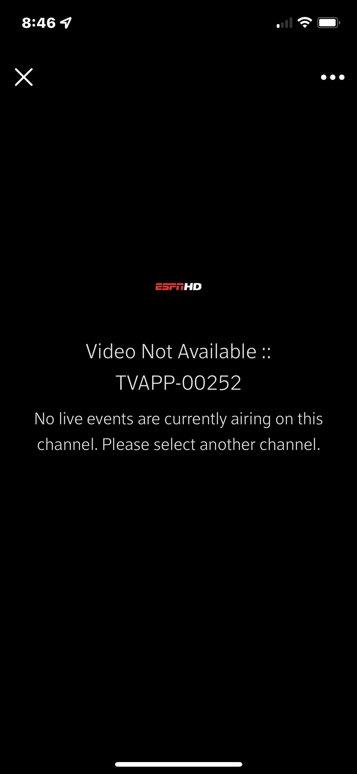 Getting this error ONLY on espn channels. Any advice?