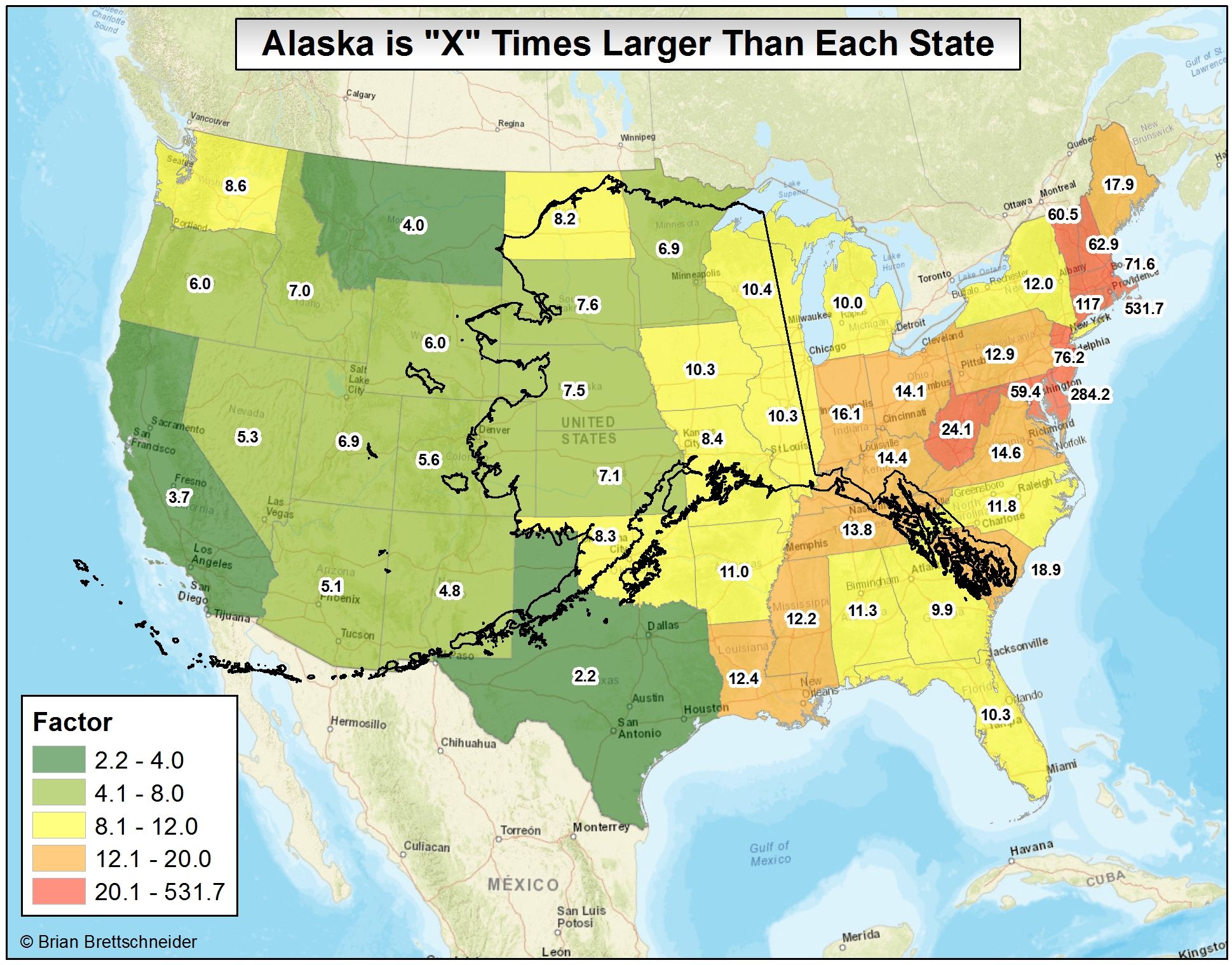 Alaska is "X" times larger than each state r/MapPorn