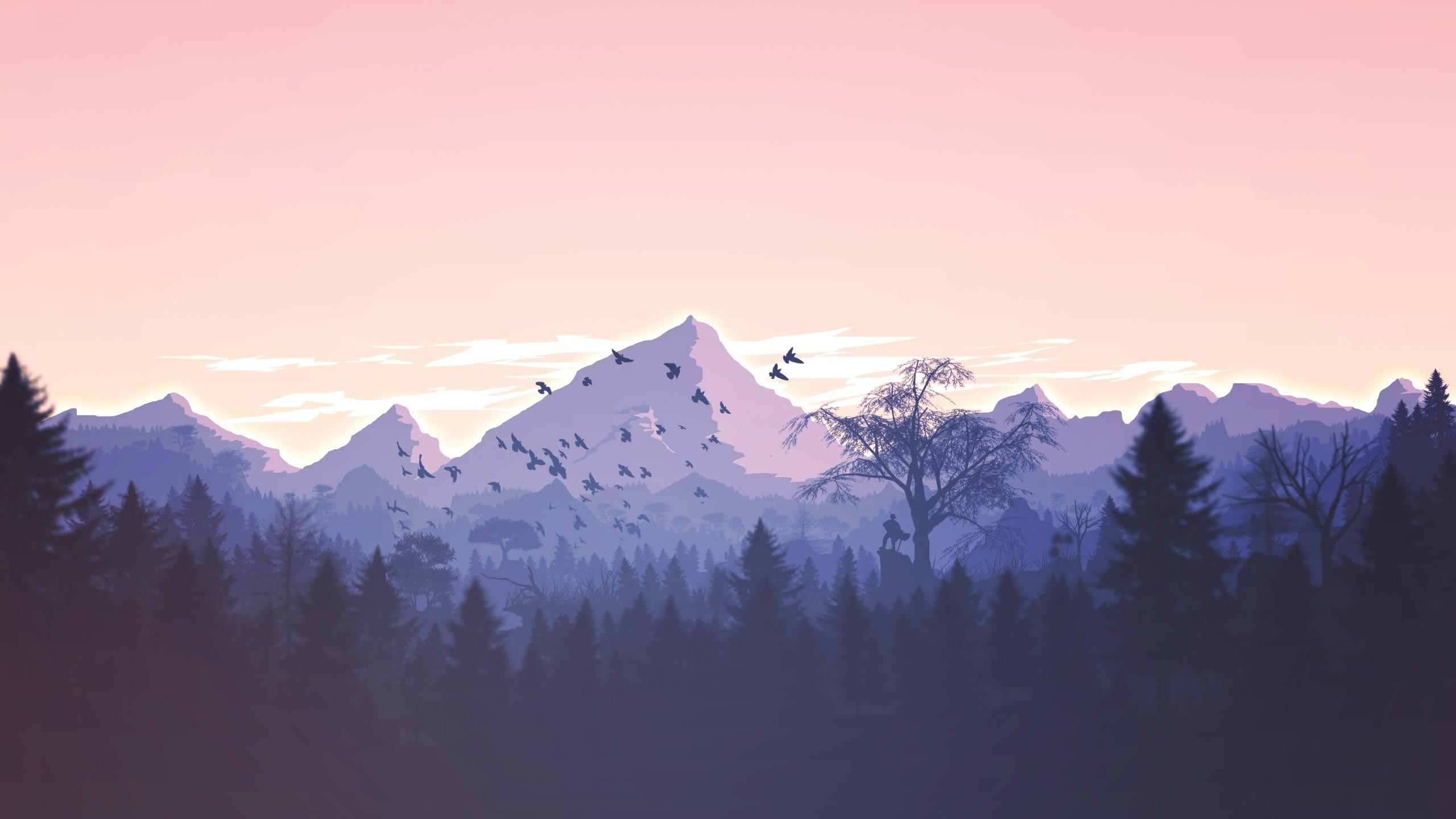 Mountains and Forest Art. [2560x1440] wallpapers