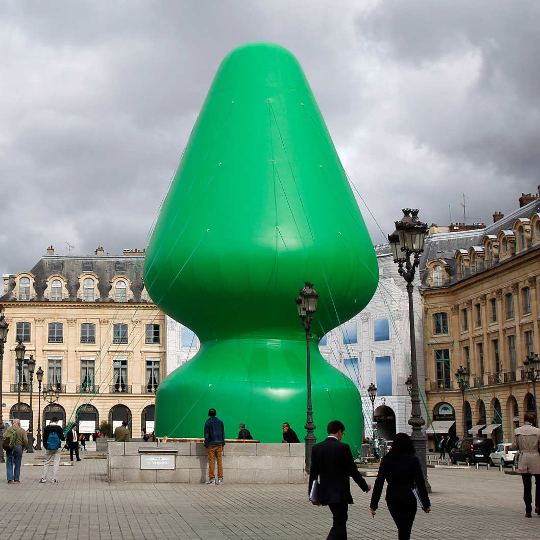 American artist Paul McCarthy erected a giant Christmas tree sculpture