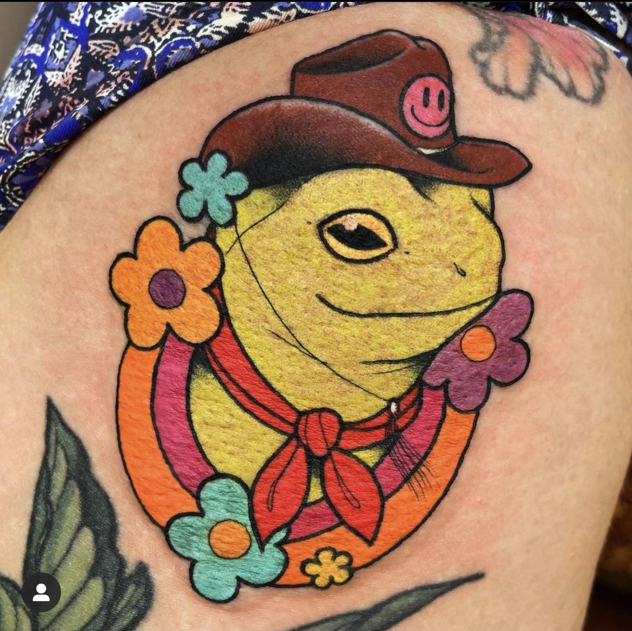 Yeehaw frog by Lindsee Boyer—Bee Ink, Minneapolis tattoos