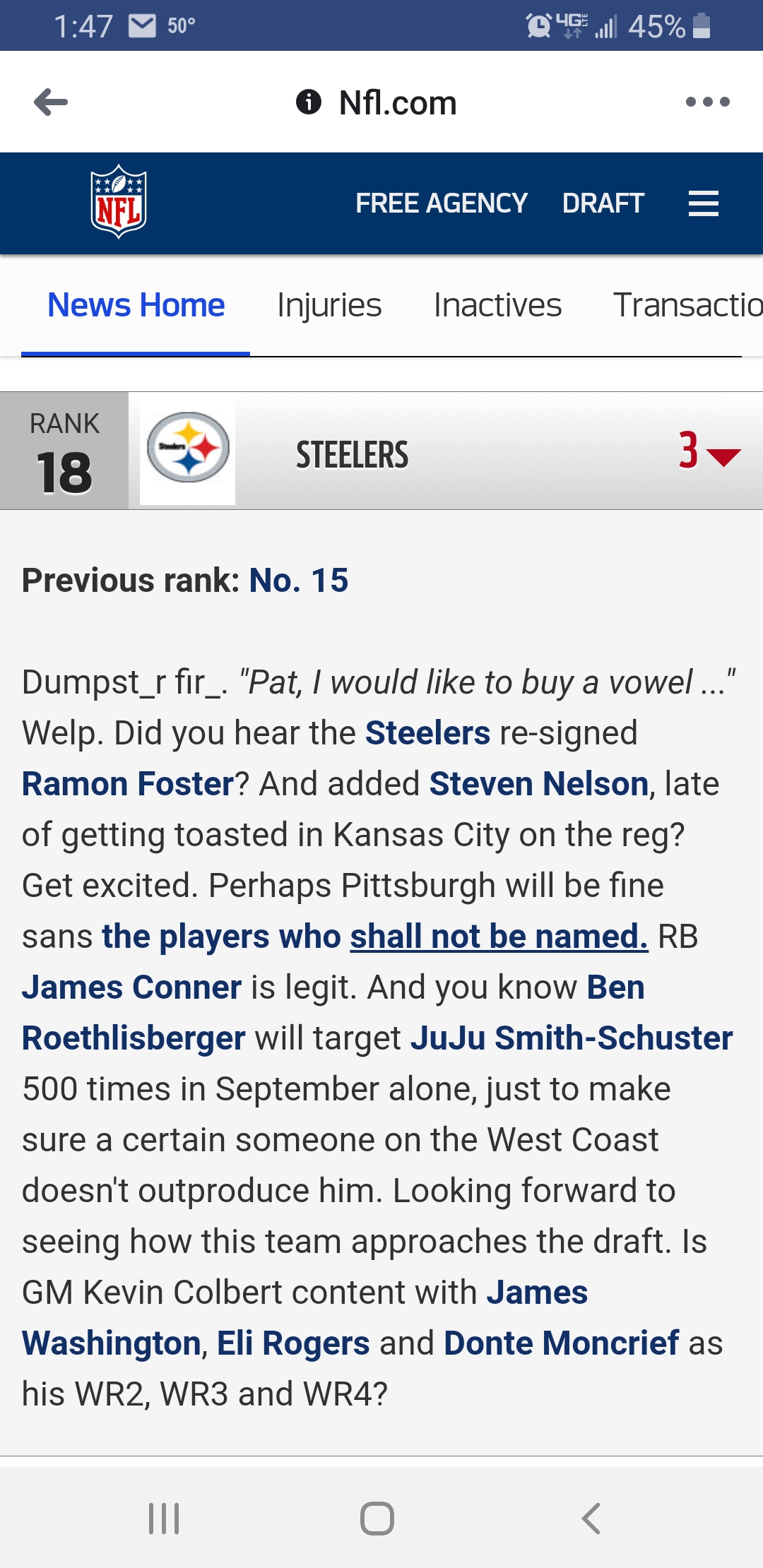 Thanks for the bulletin board material r/steelers
