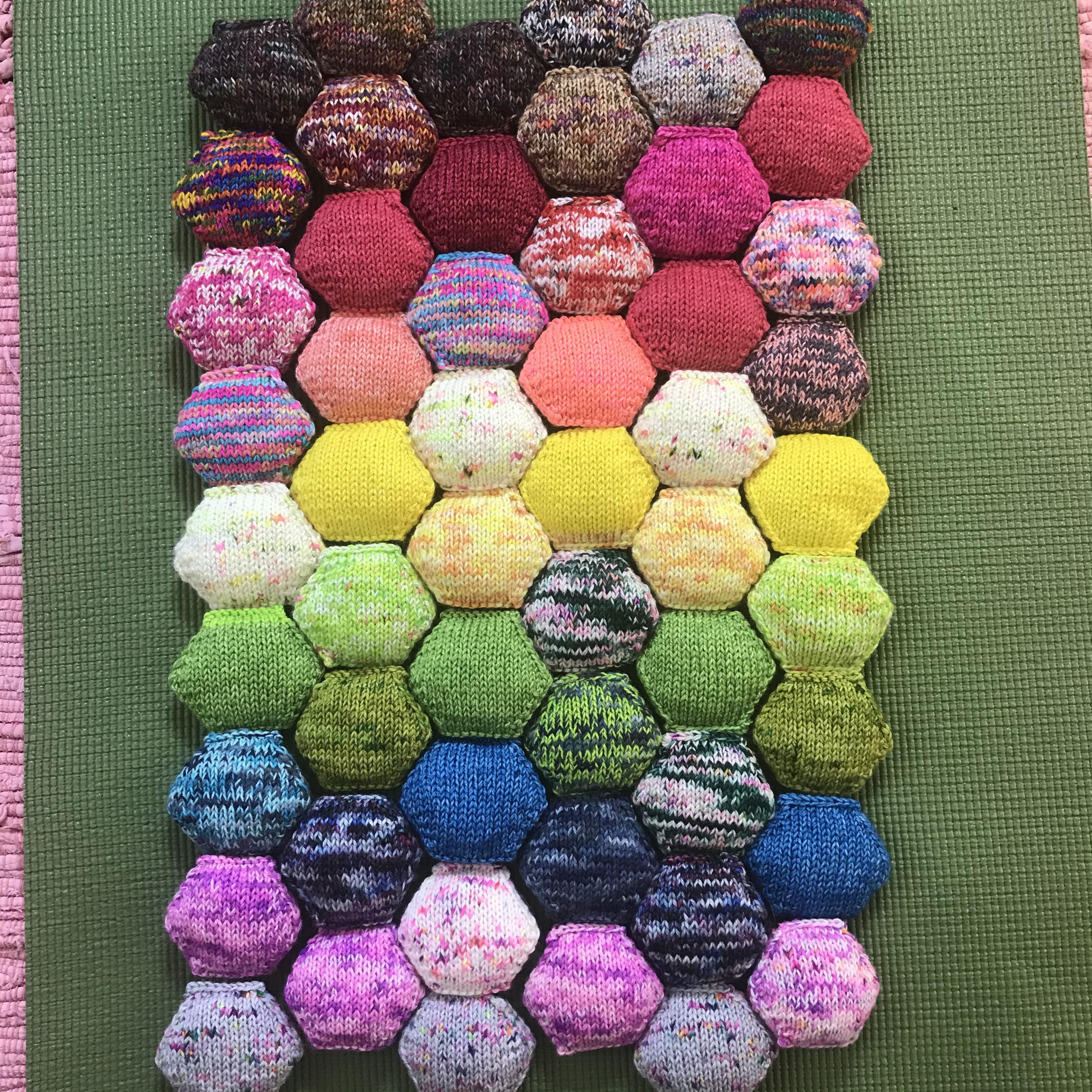 Hexipuff progress on my Bee Keepers Quilt! I started knitting these at