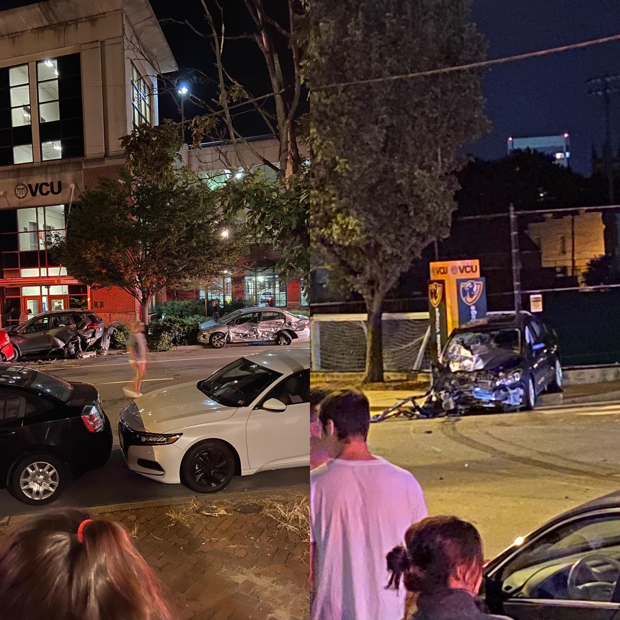 Huge accident on Cary St. tonight. Car in the second picture sped down
