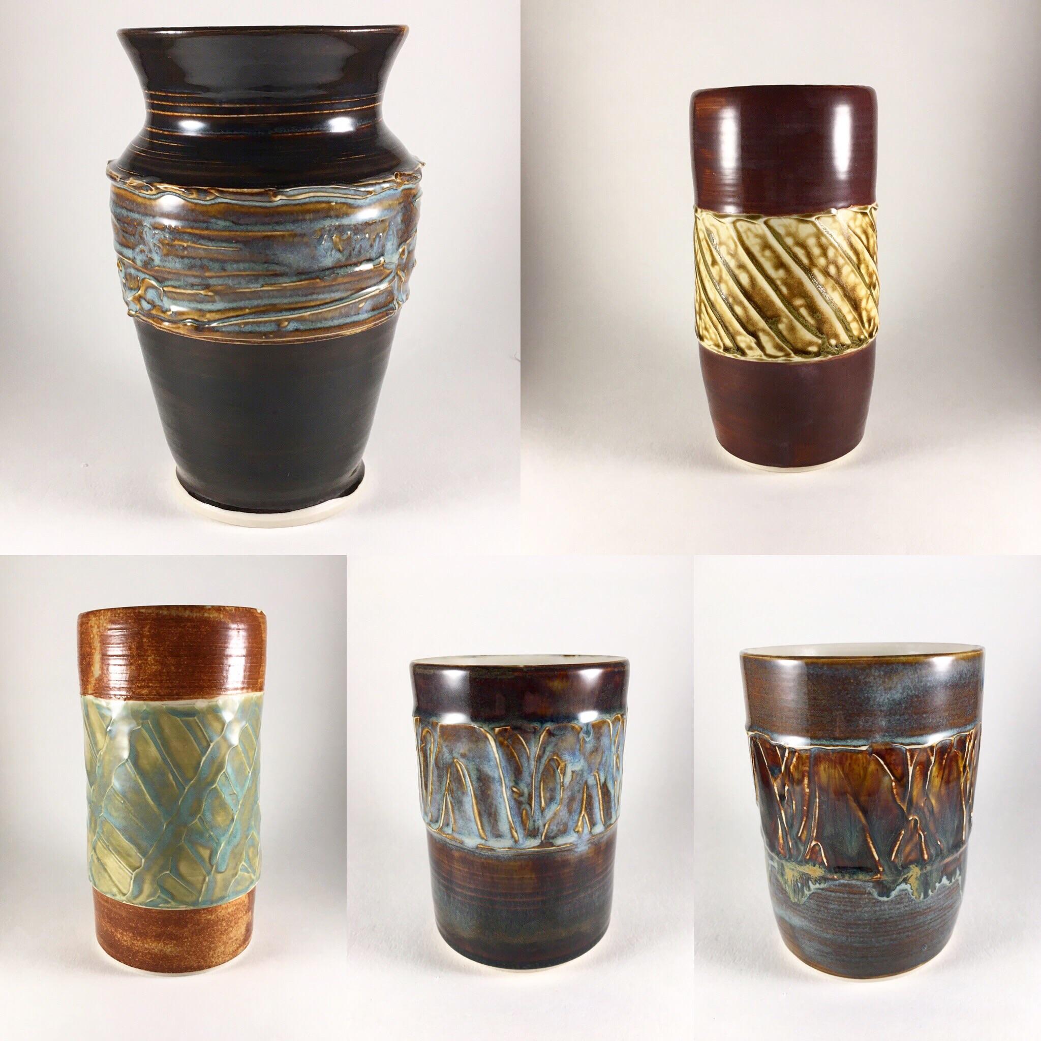 Cone 6, porcelain, slip. Vases I made came out pretty well, thoughts