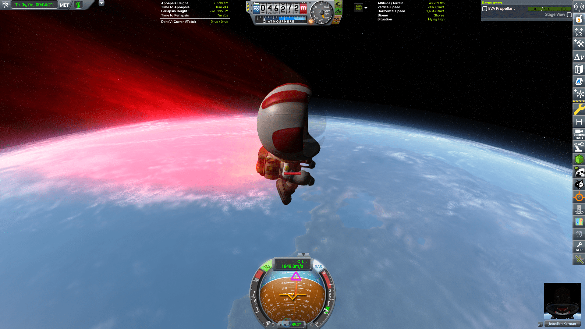 Deorbiting a Kerbal from LKO with only the EVA Jetpack. Today I find I