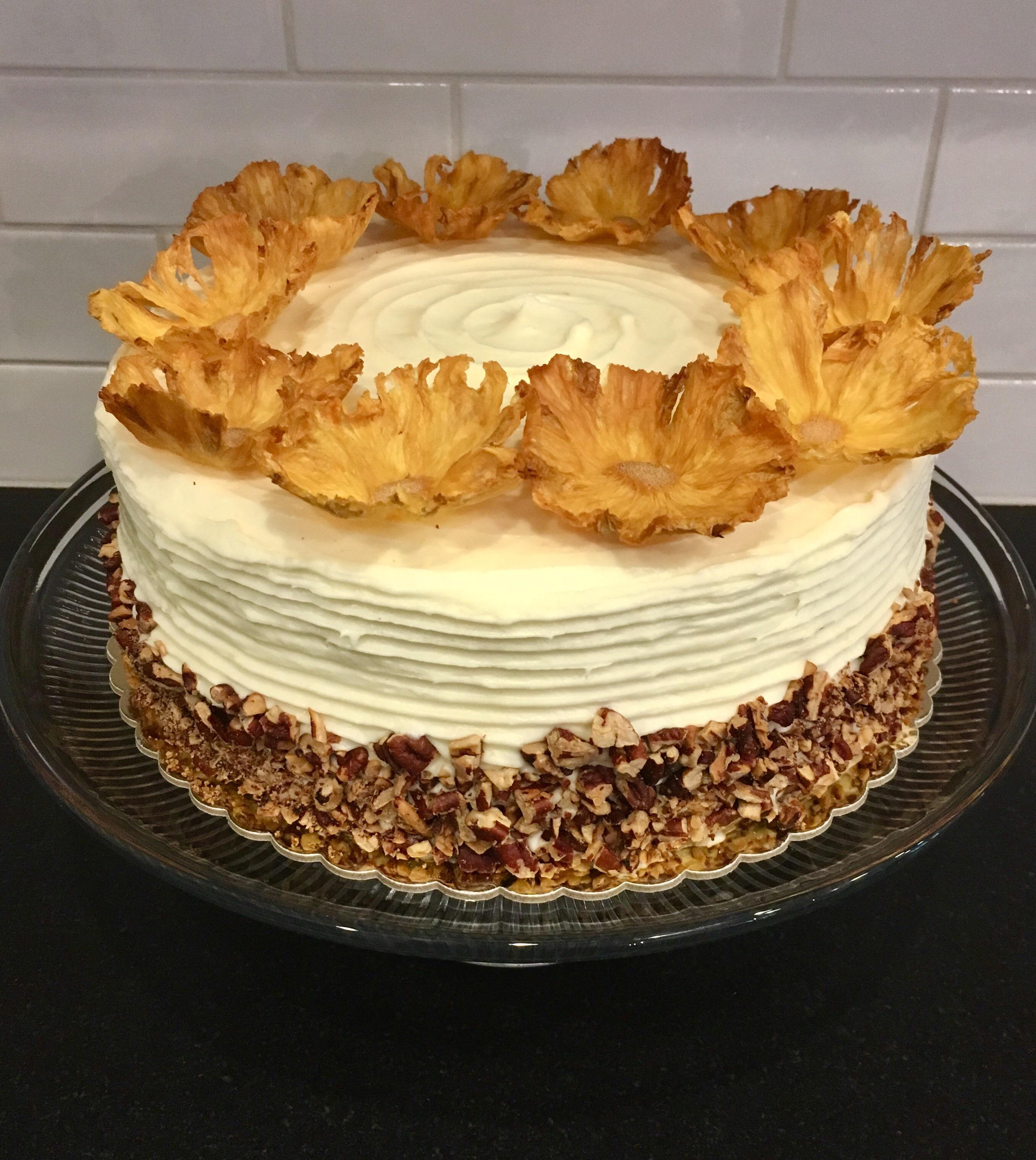 Hummingbird Cake with dried pineapple flowers r/Baking