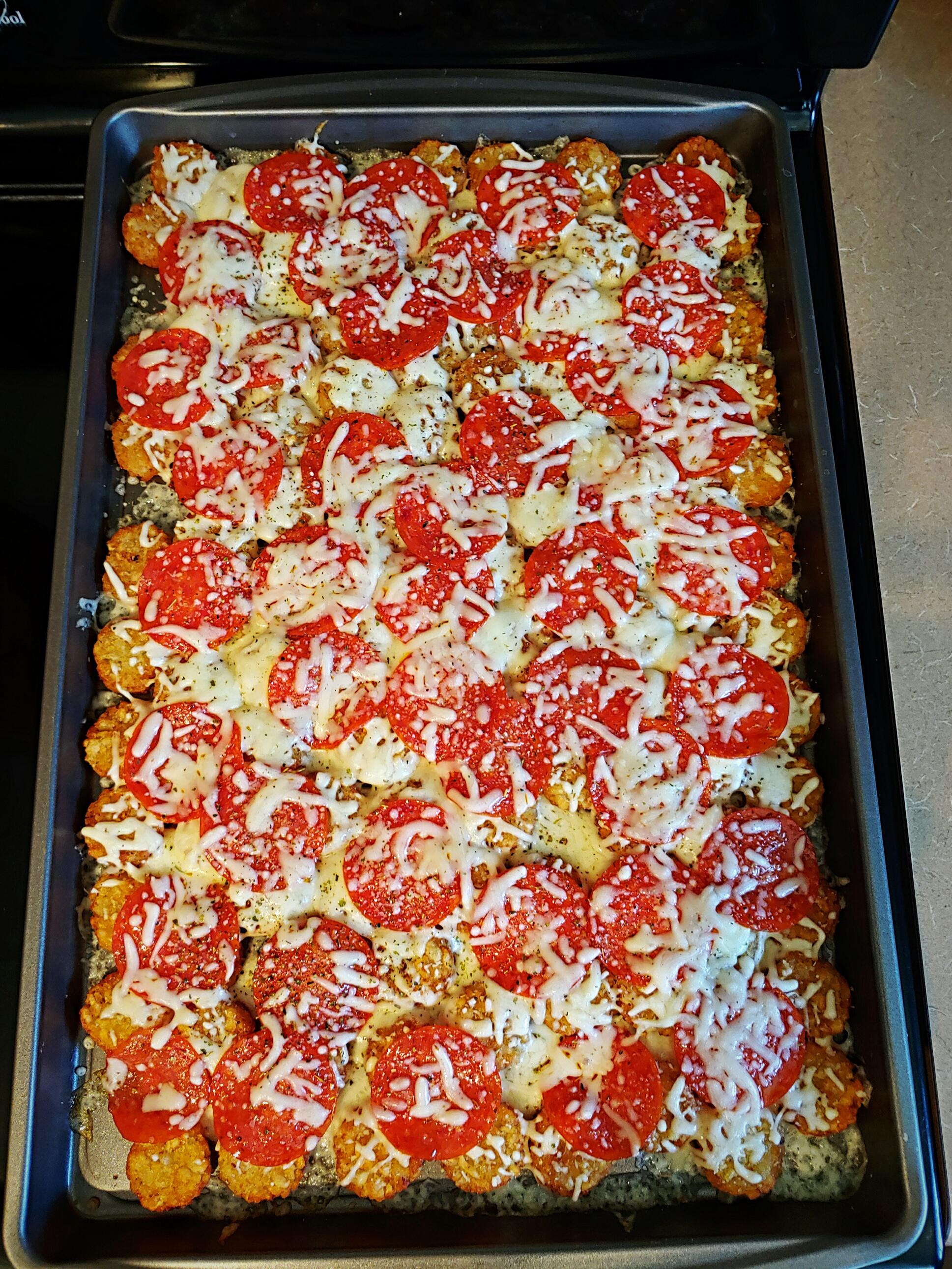 Pizza Tots! I fed all 5 of us super quick and easy for about 5. Win