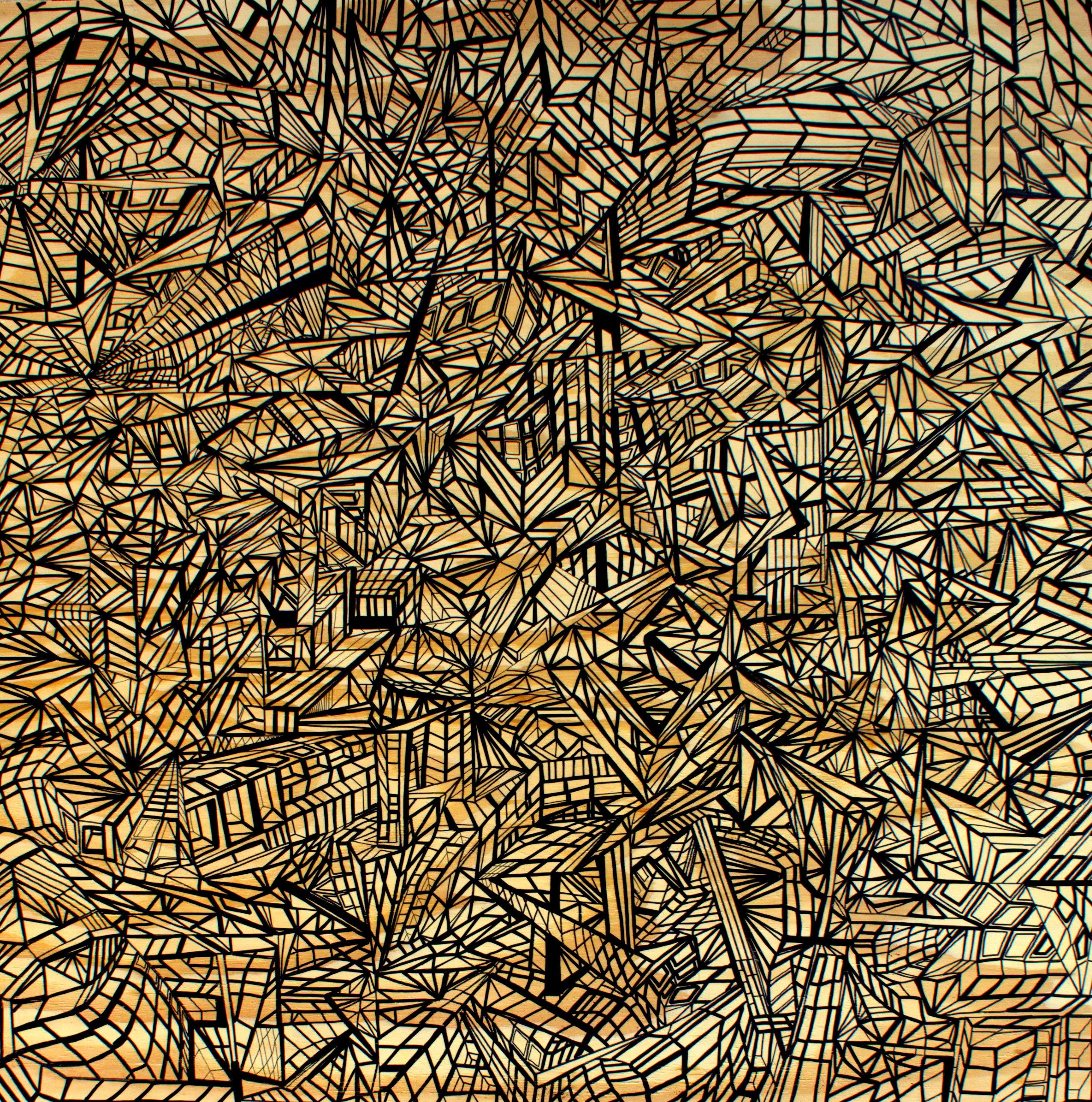 Raw wood Geometric48' X 48''oil/acrylic paint raw wood artist