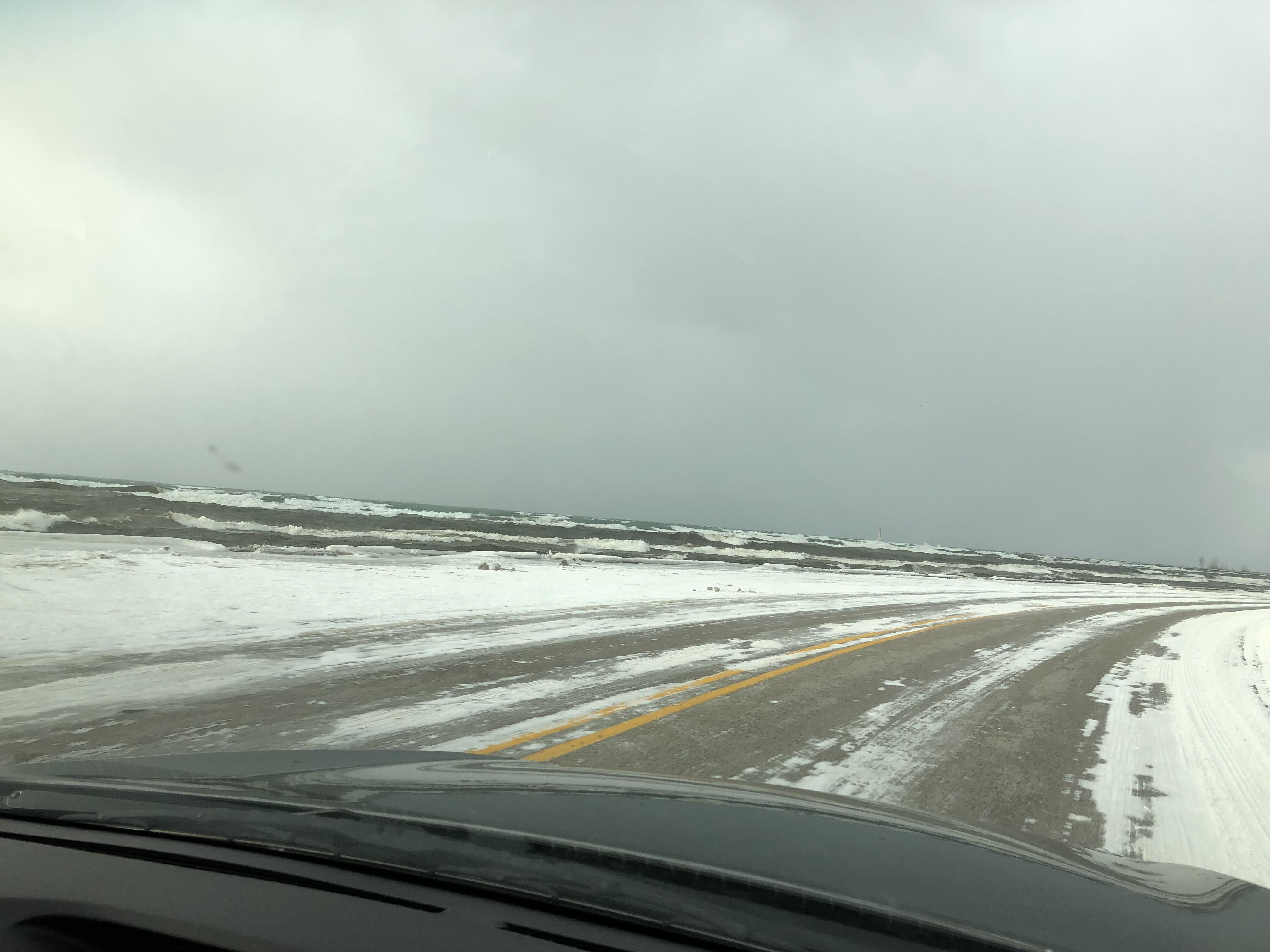 Lake Michigan from Beach street in Muskegon. This road will close any