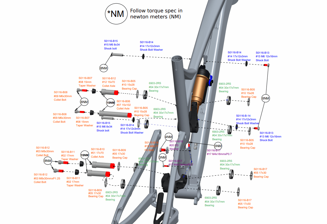 Looking for new pivot bearings for my Diamondback Release 3. The spec