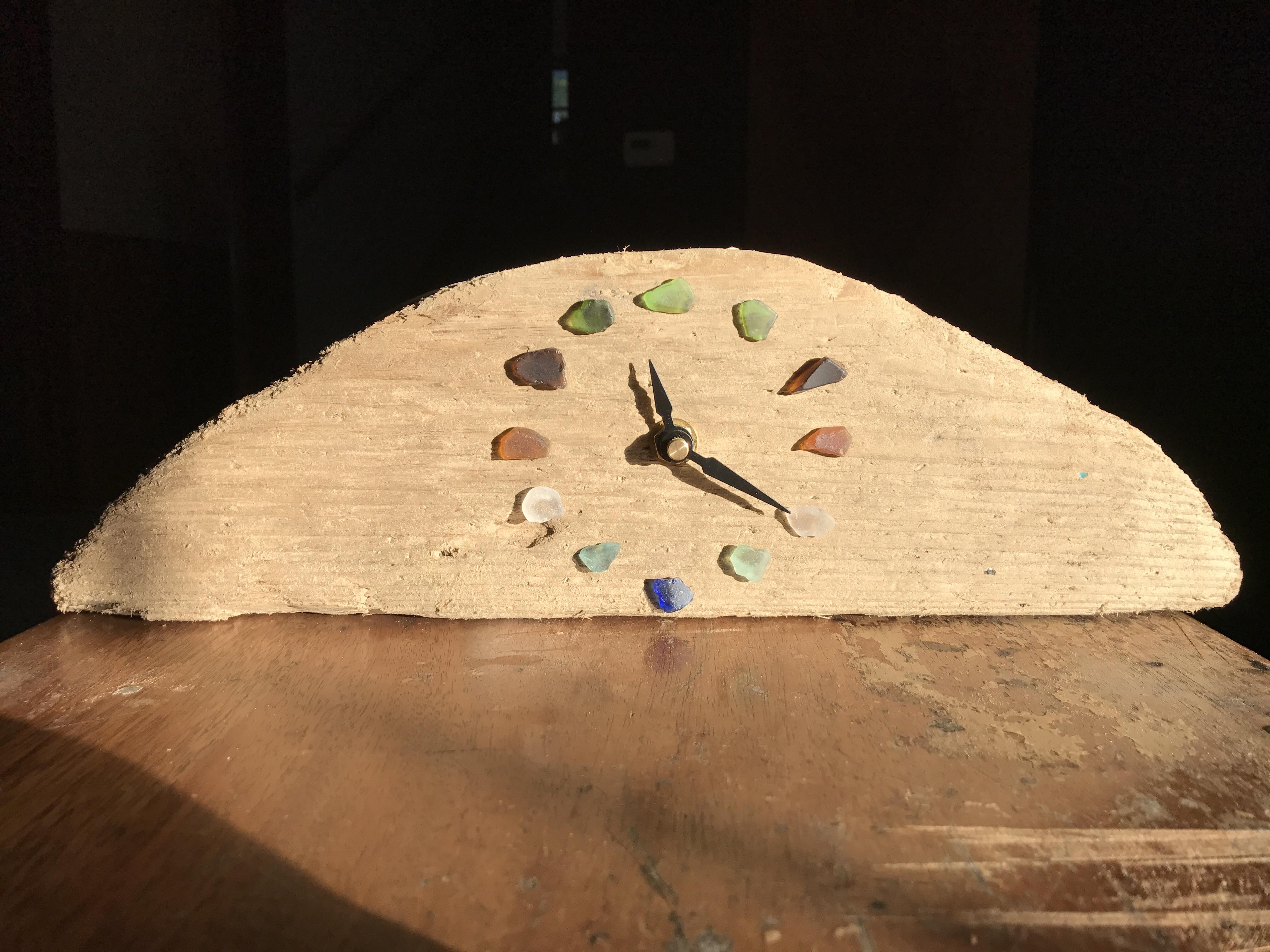 Mantle clock made from beach glass and wood from the shores of Lake Erie crafts