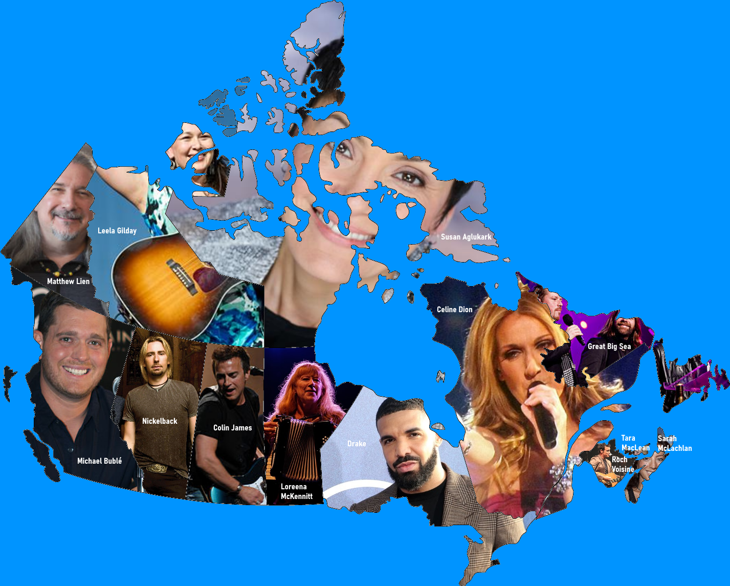Most famous artist or band from every Canadian province/territory r
