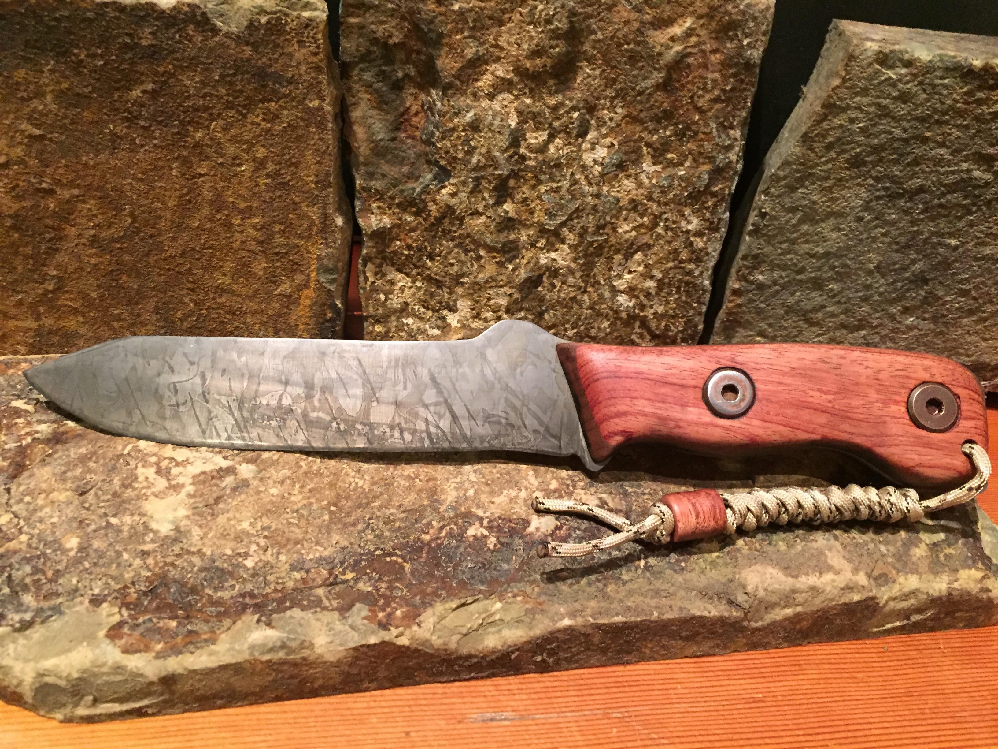 Finally finished making my first knife! 1095 with a forced patina