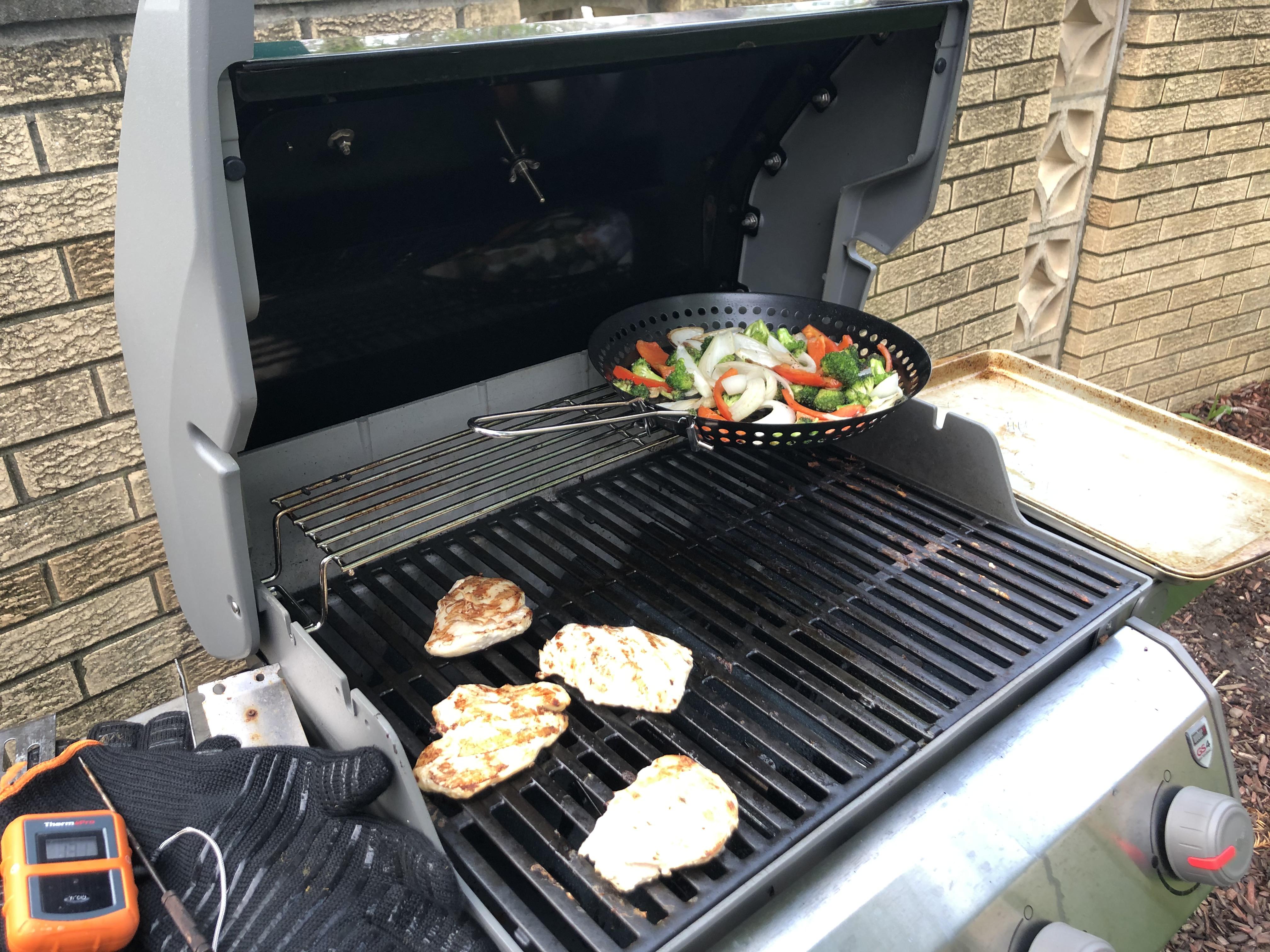 Grilled chicken and veggies on the er Spirit. r/grilling