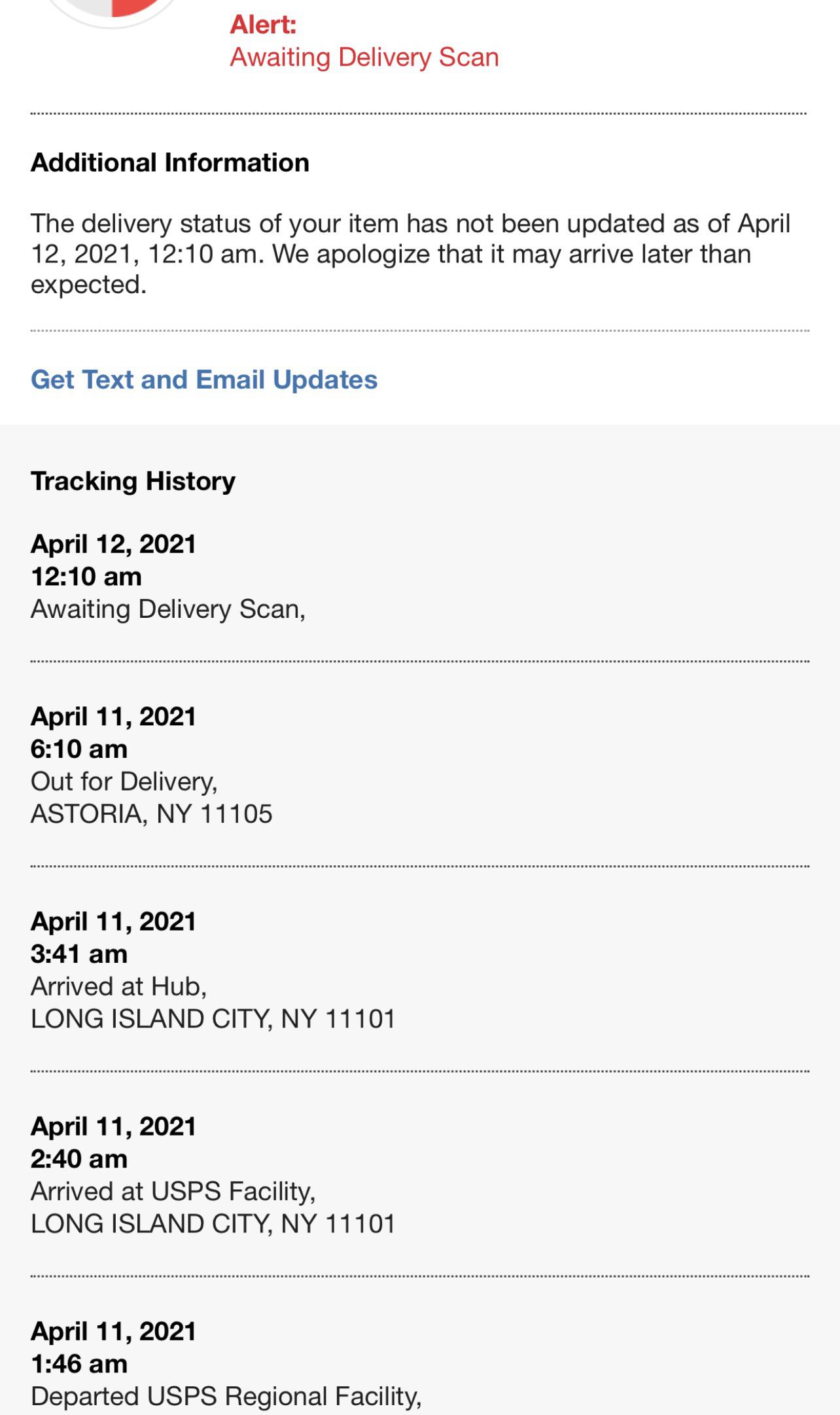 Package has been waiting delivery scan for two days now. Does it mean