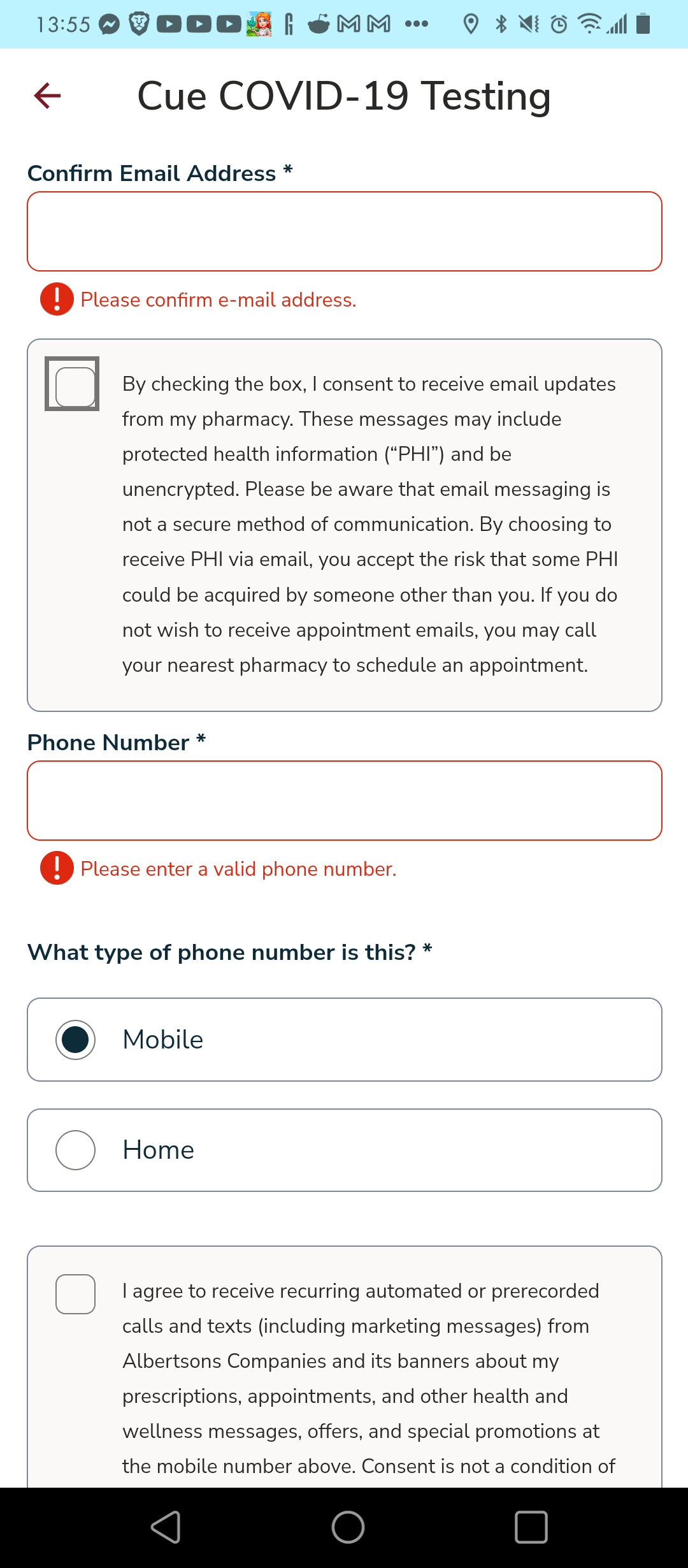 To schedule a vaccine at Safeway, you must consent to receiving emails and texts from Safeway