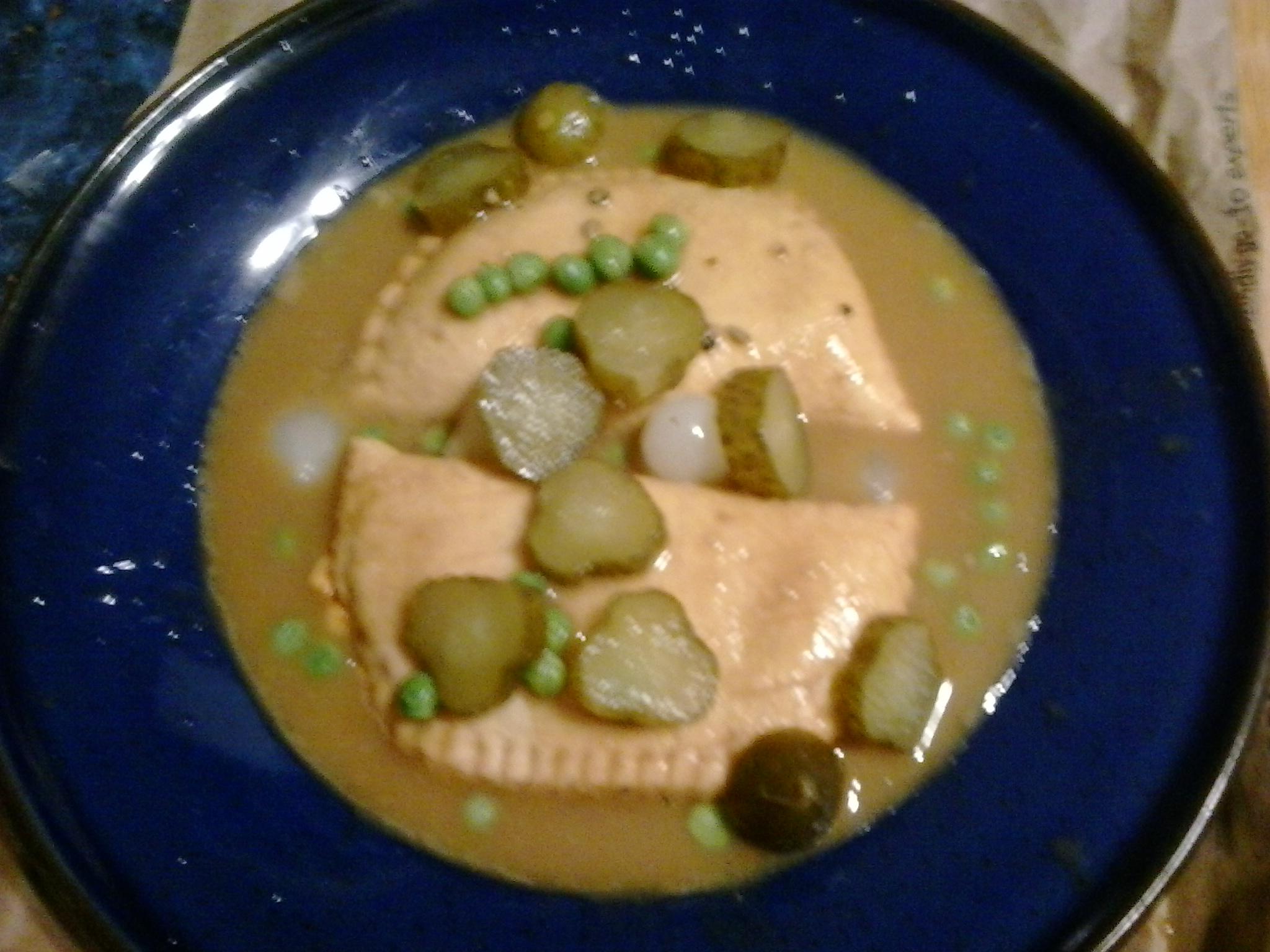 "The vegetarian selection tonight is threecheese Pizza Pops, served