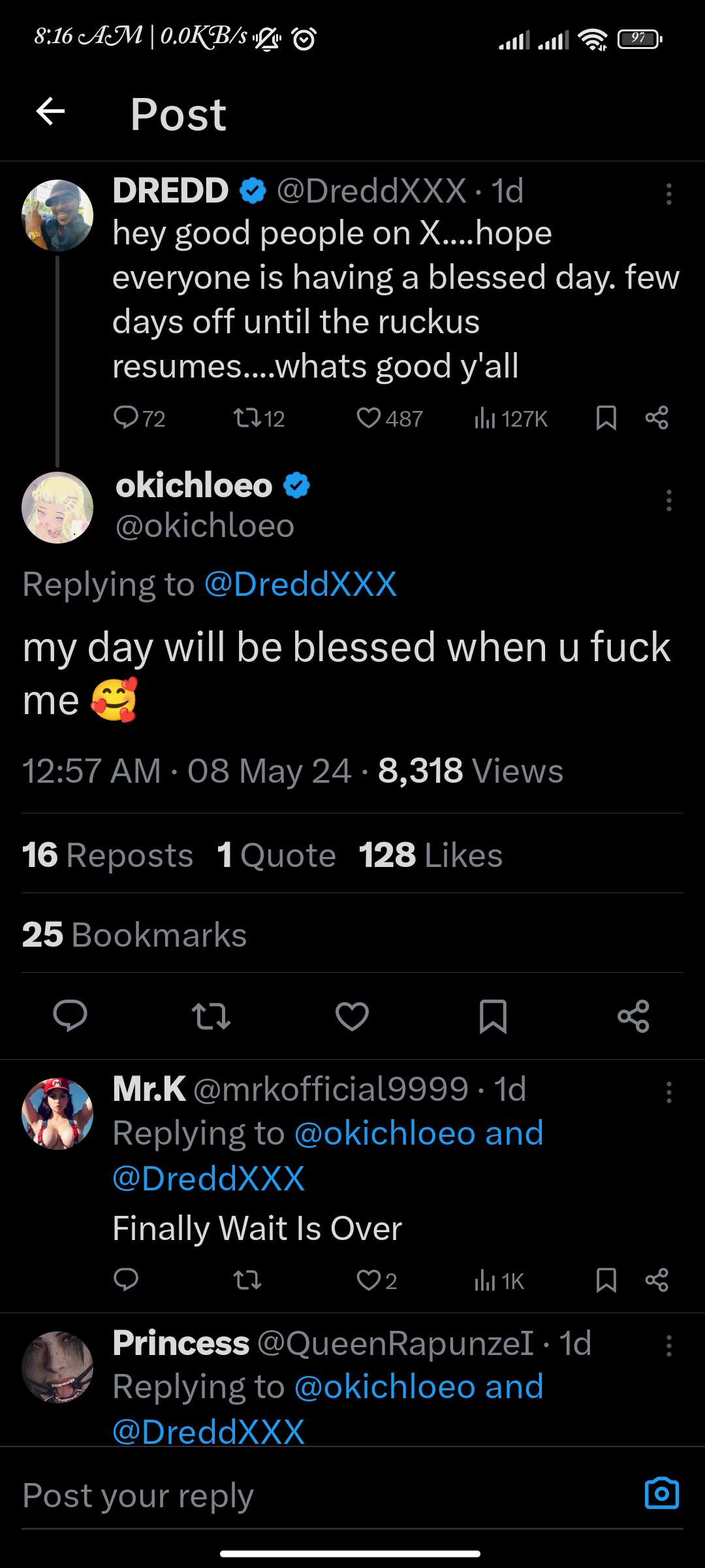 Finally it's happening . Dredd vs okichloeo so excited : DreddxxxOnly