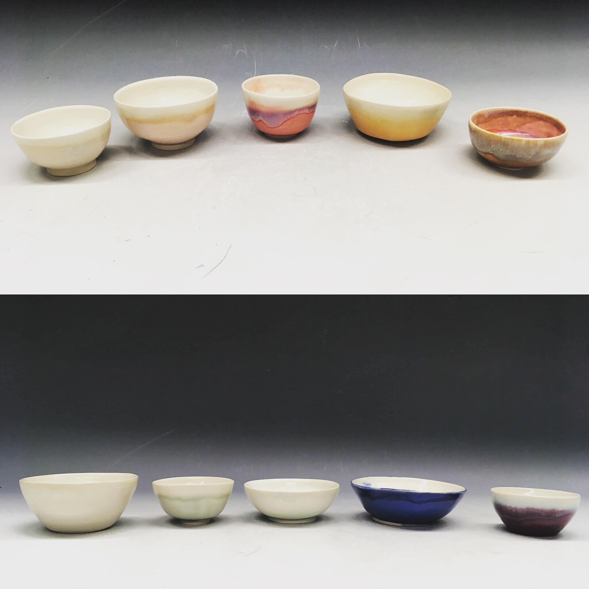 My first set of chawan (tea bowls) that I was able to glaze before the ceramics studio was